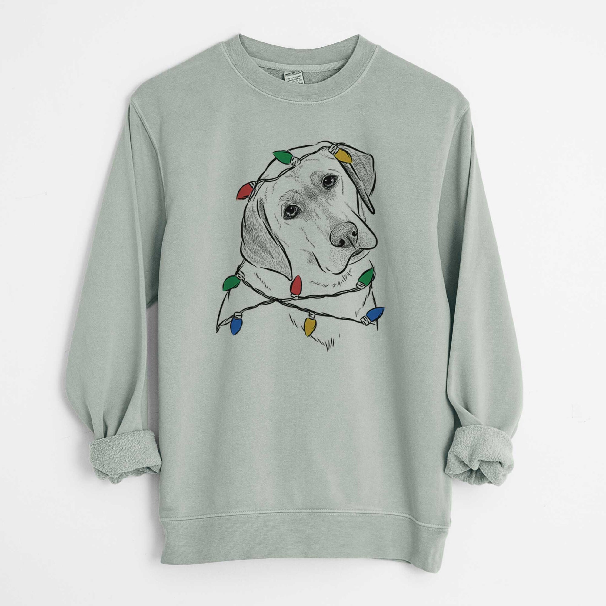 Christmas Lights Stella the Yellow Lab - Unisex Pigment Dyed Crew Sweatshirt