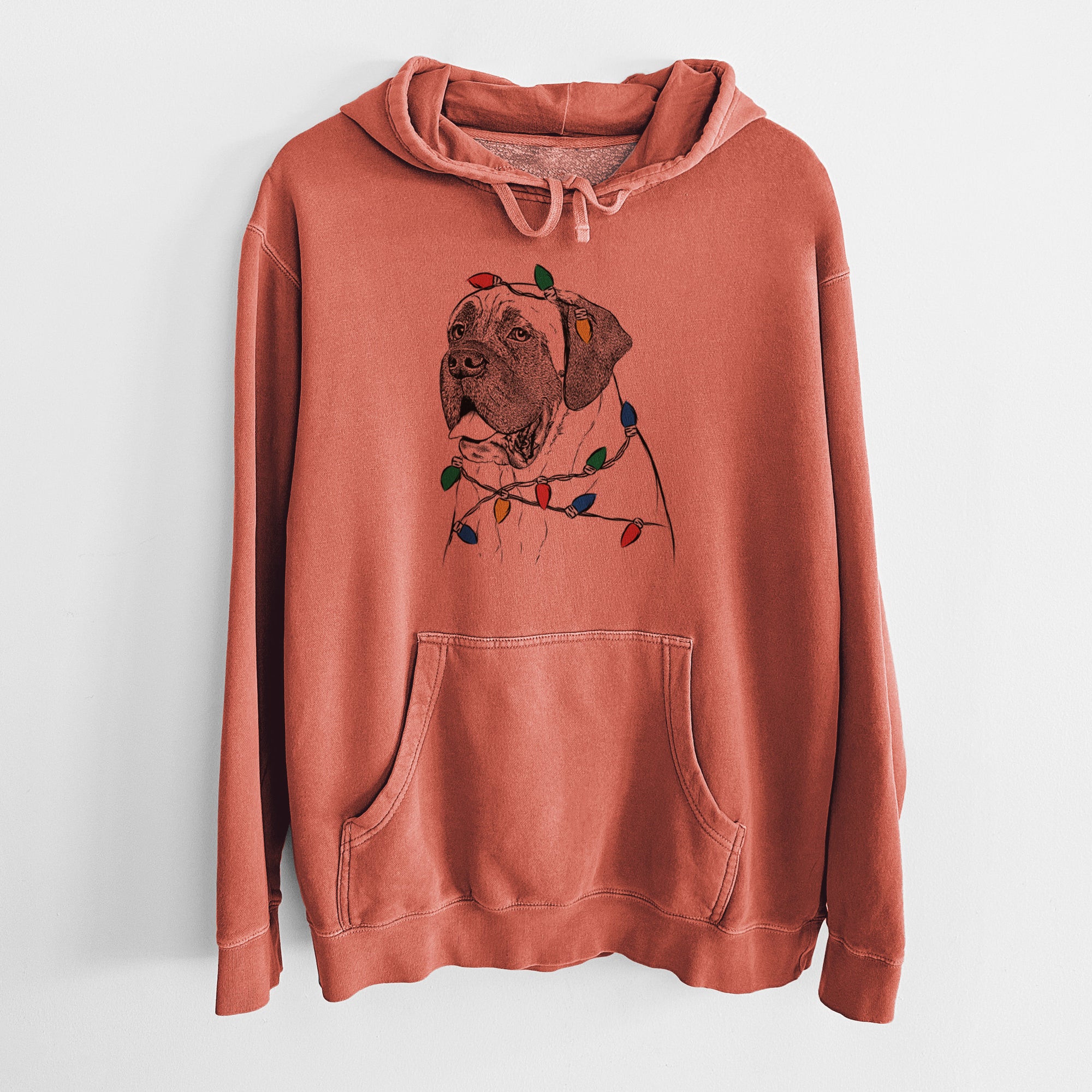 Christmas Lights Sterling the English Mastiff - Unisex Pigment Dyed Hoodie