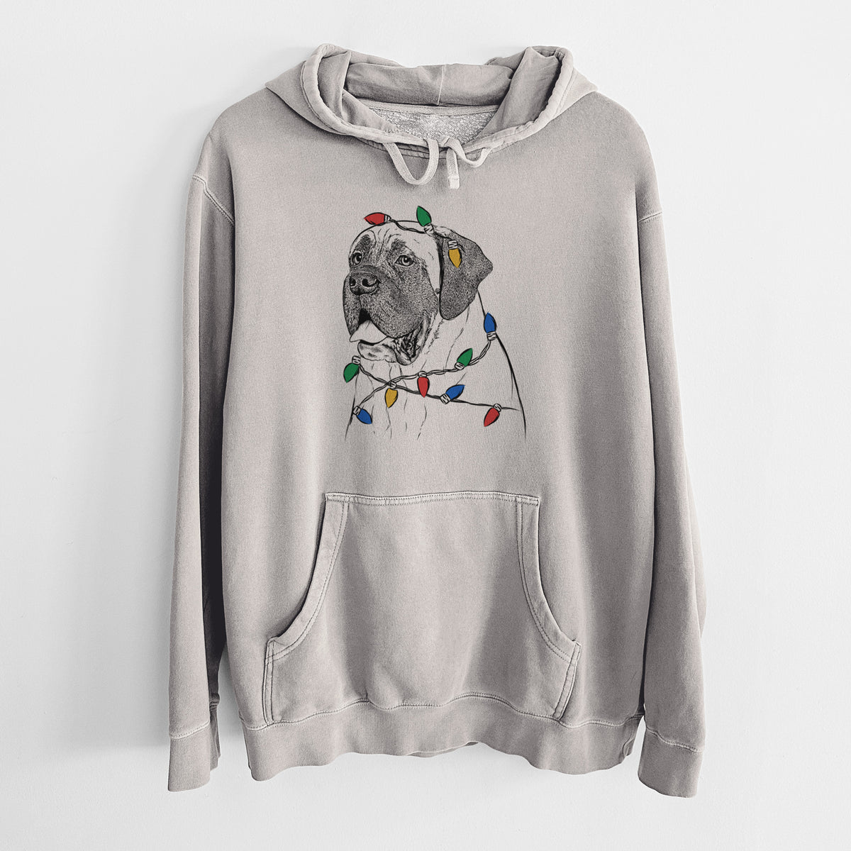 Christmas Lights Sterling the English Mastiff - Unisex Pigment Dyed Hoodie