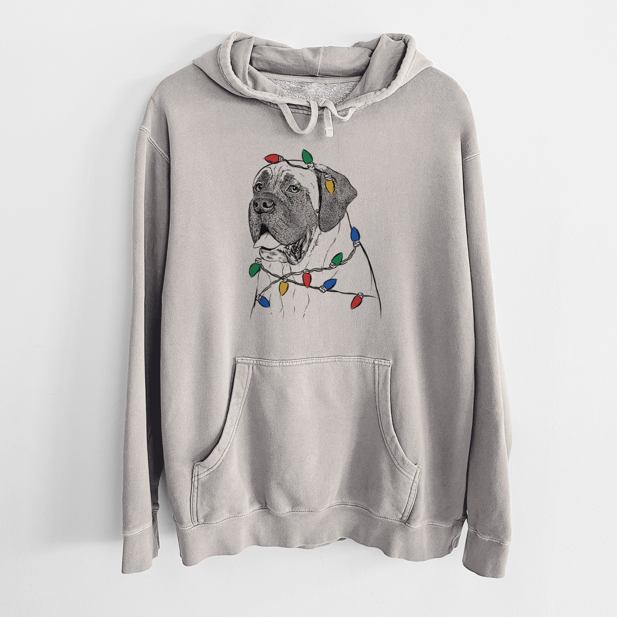 Christmas Lights Sterling the English Mastiff - Unisex Pigment Dyed Hoodie