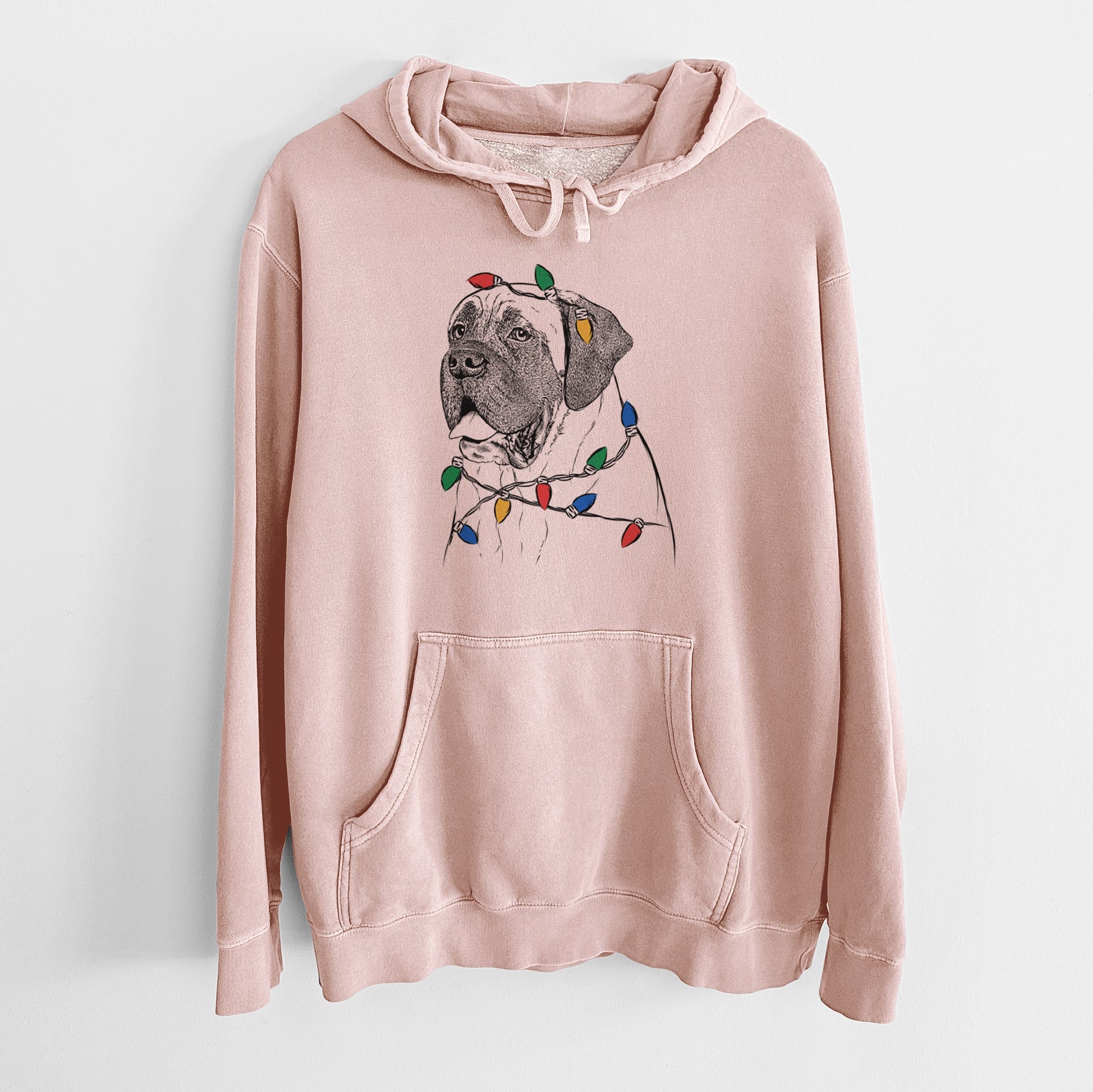 Christmas Lights Sterling the English Mastiff - Unisex Pigment Dyed Hoodie