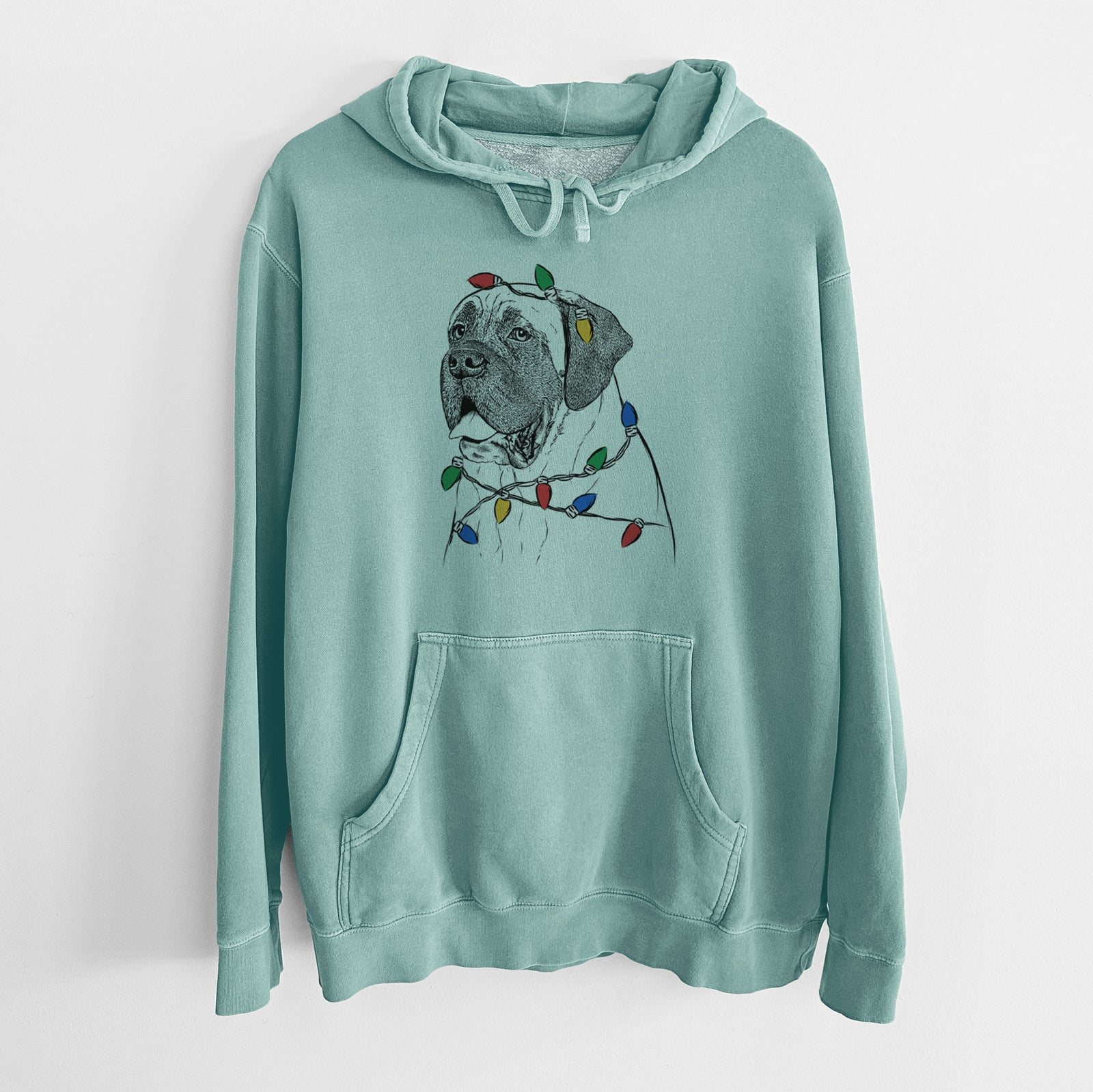 Christmas Lights Sterling the English Mastiff - Unisex Pigment Dyed Hoodie