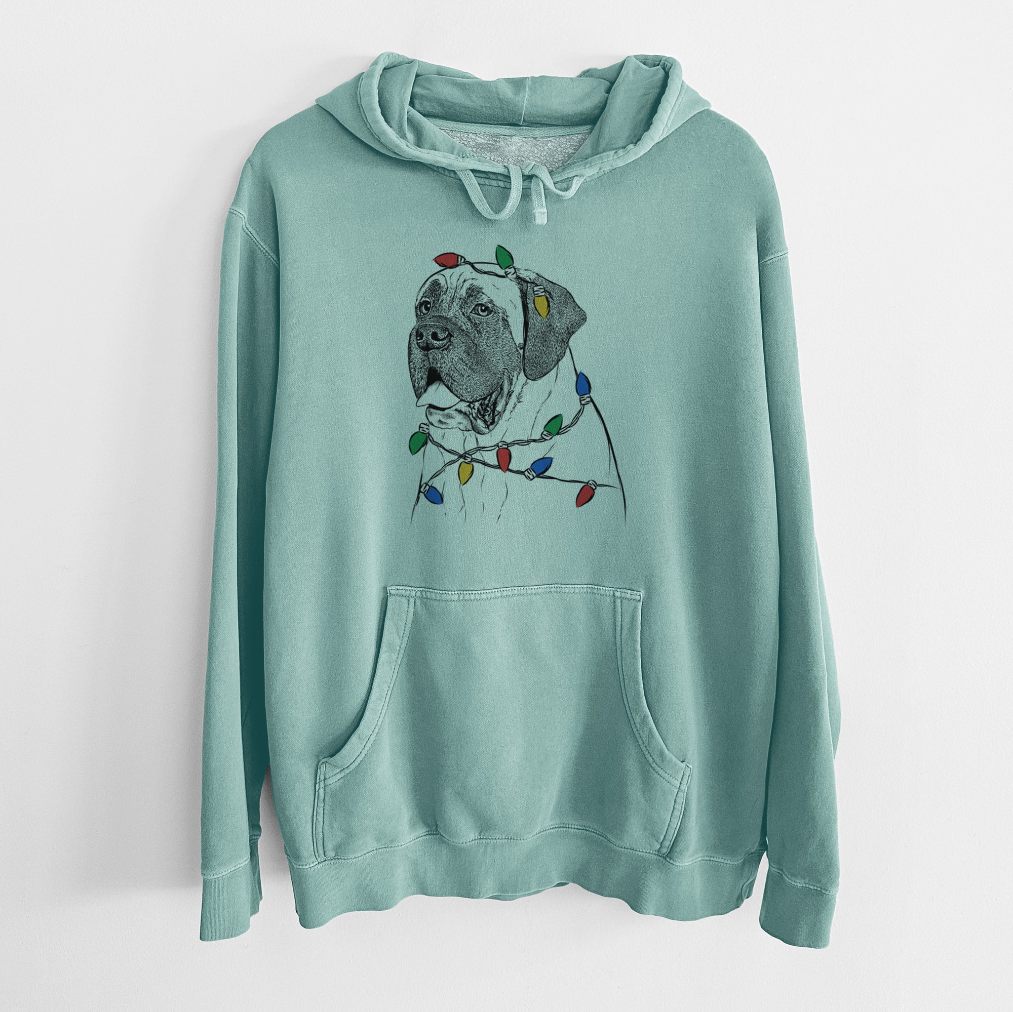 Christmas Lights Sterling the English Mastiff - Unisex Pigment Dyed Hoodie