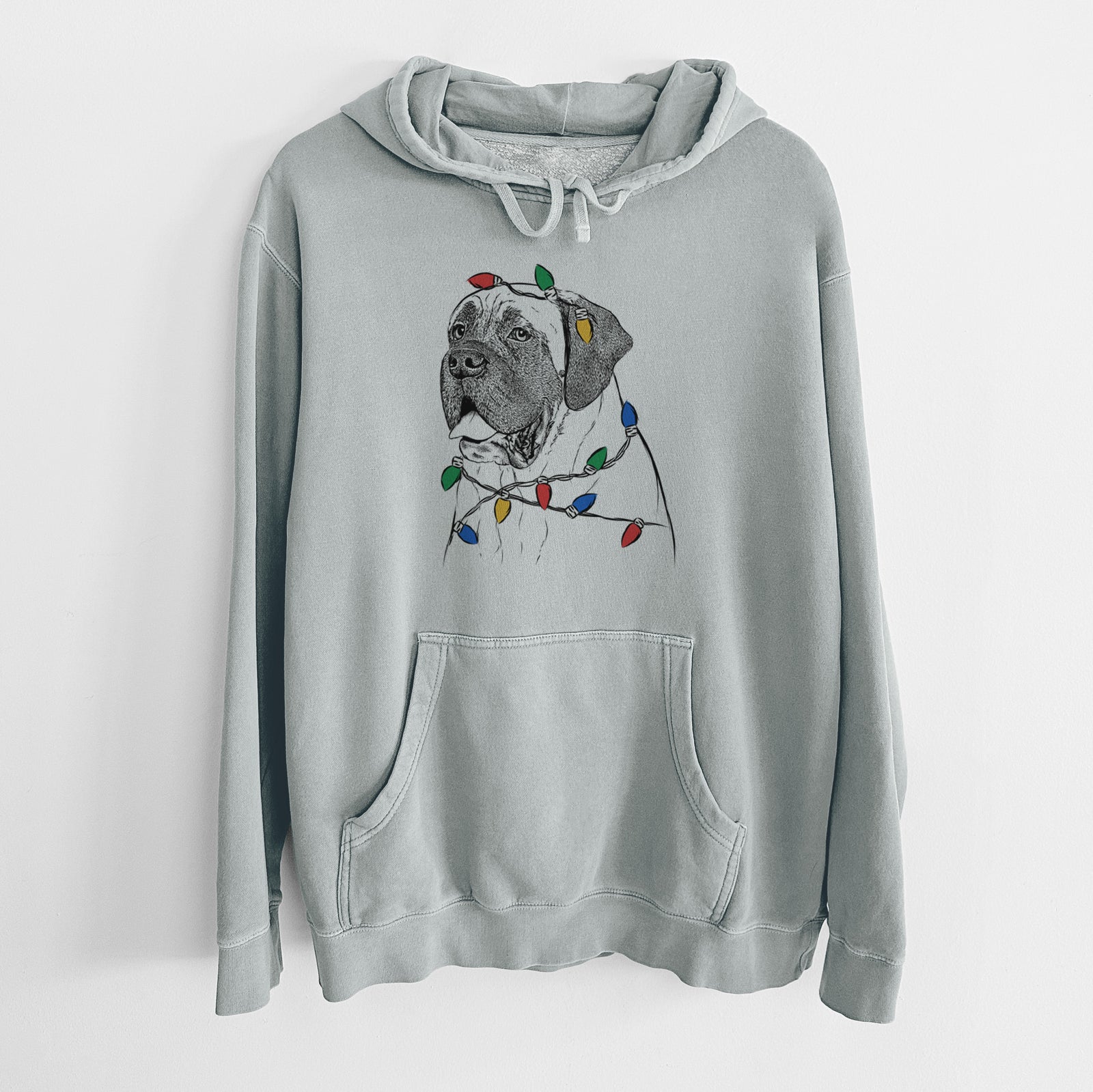 Christmas Lights Sterling the English Mastiff - Unisex Pigment Dyed Hoodie