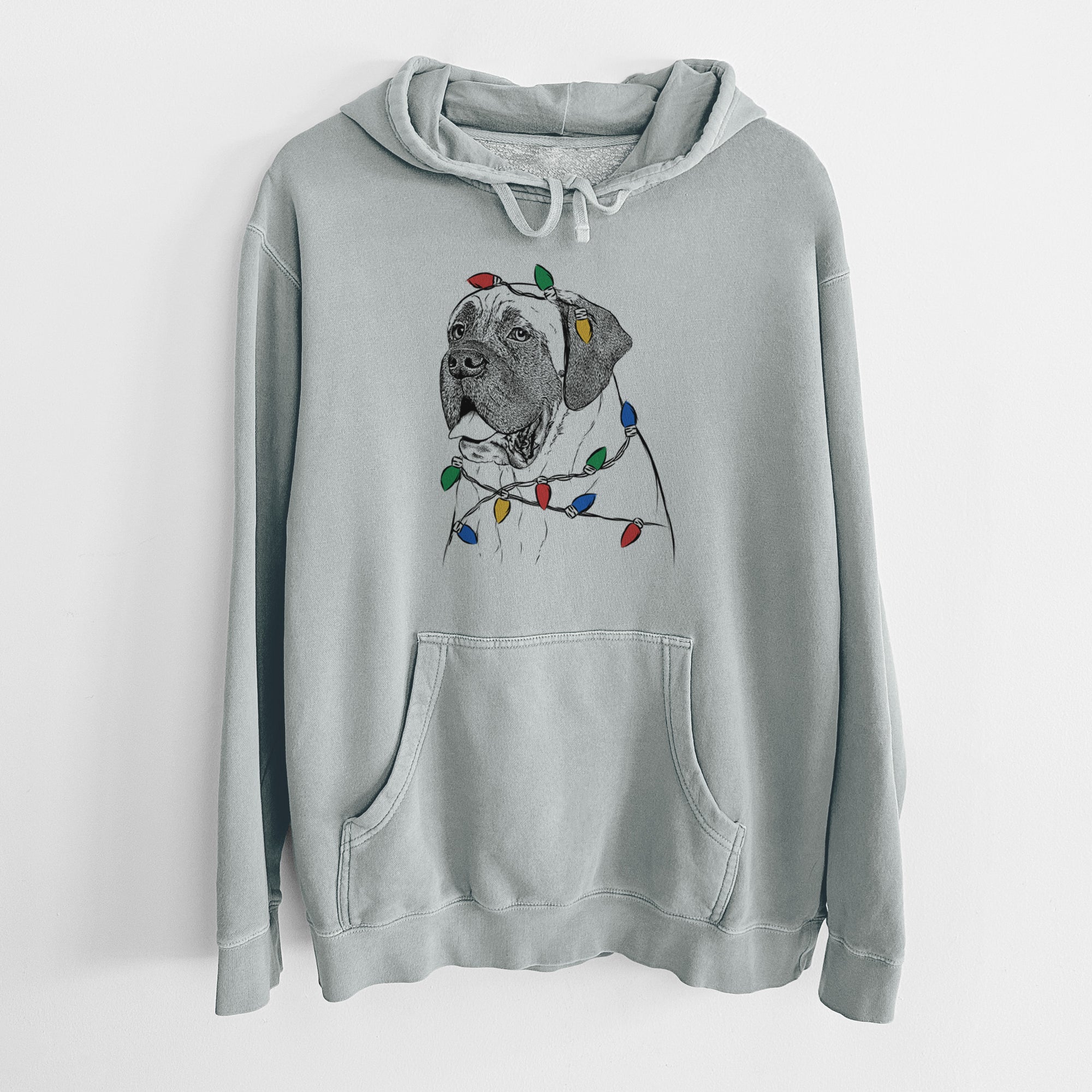 Christmas Lights Sterling the English Mastiff - Unisex Pigment Dyed Hoodie