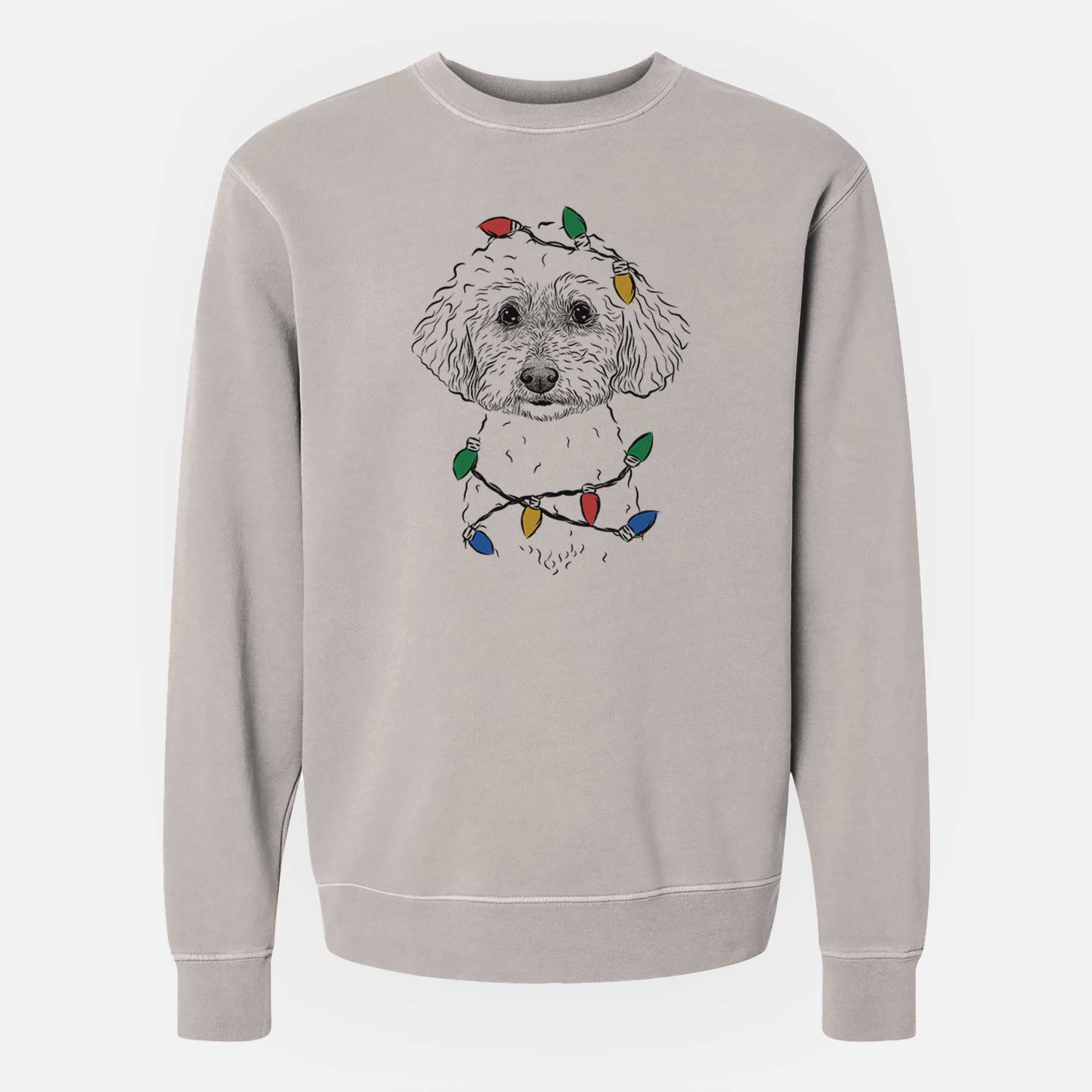 Christmas Lights Stitch the Bichonpoo - Unisex Pigment Dyed Crew Sweatshirt