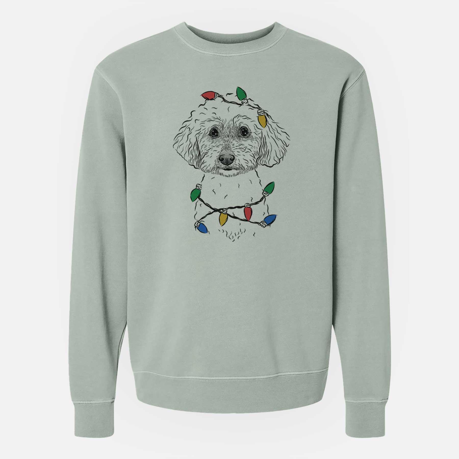 Christmas Lights Stitch the Bichonpoo - Unisex Pigment Dyed Crew Sweatshirt