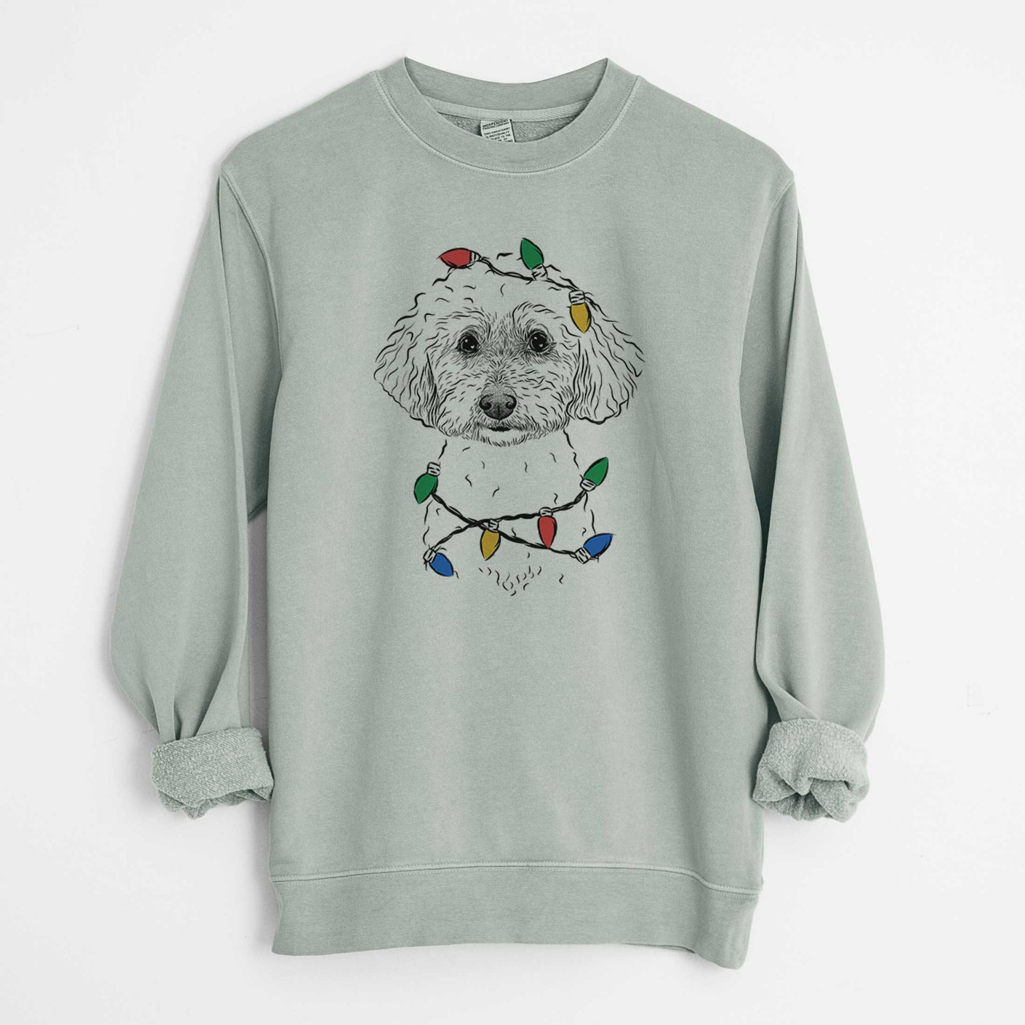 Christmas Lights Stitch the Bichonpoo - Unisex Pigment Dyed Crew Sweatshirt