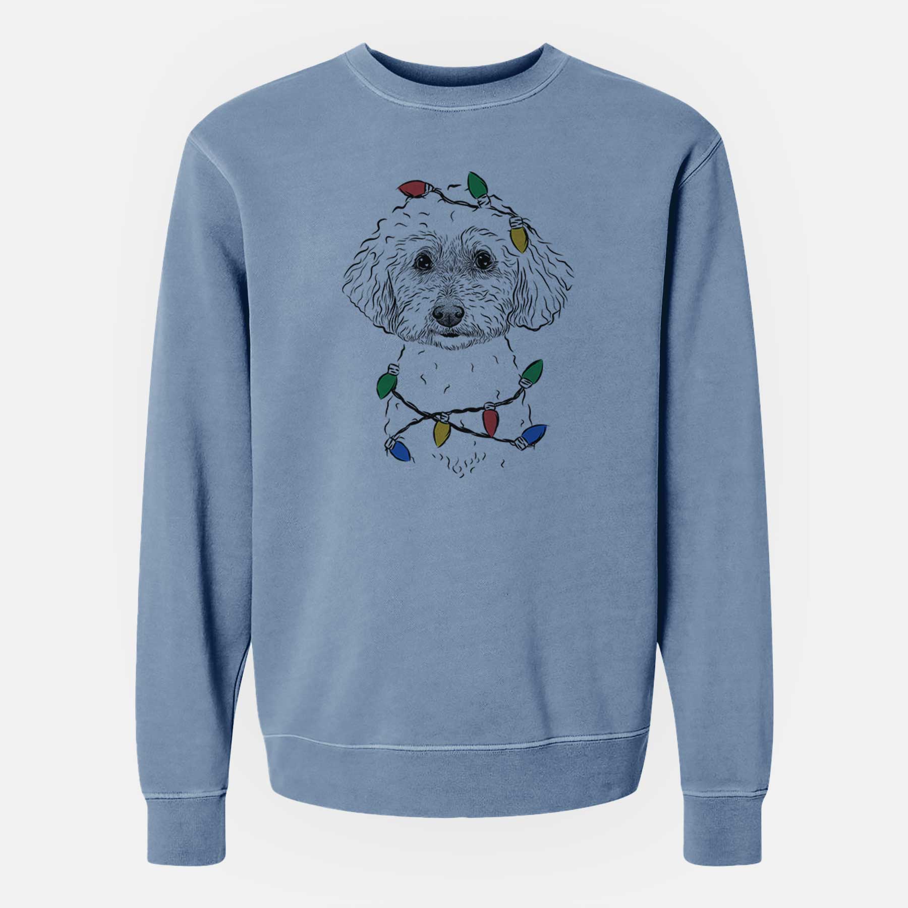 Christmas Lights Stitch the Bichonpoo - Unisex Pigment Dyed Crew Sweatshirt