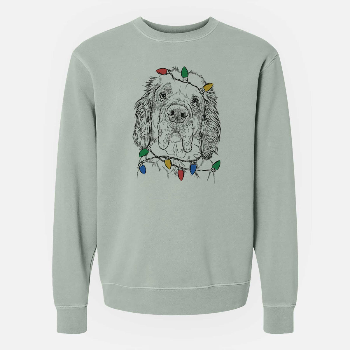 Christmas Lights Sully the Clumber Spaniel - Unisex Pigment Dyed Crew Sweatshirt