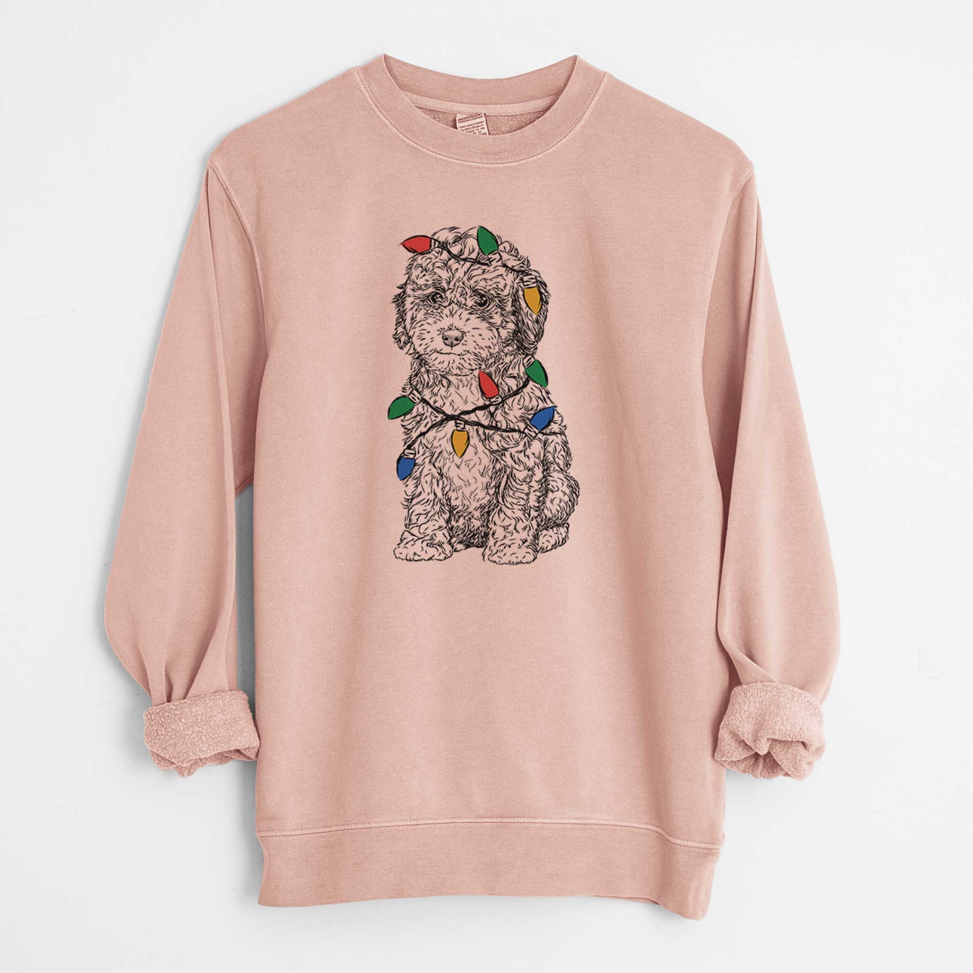 Christmas Lights Sweet Tea the Mini Doodle - Unisex Pigment Dyed Crew Sweatshirt