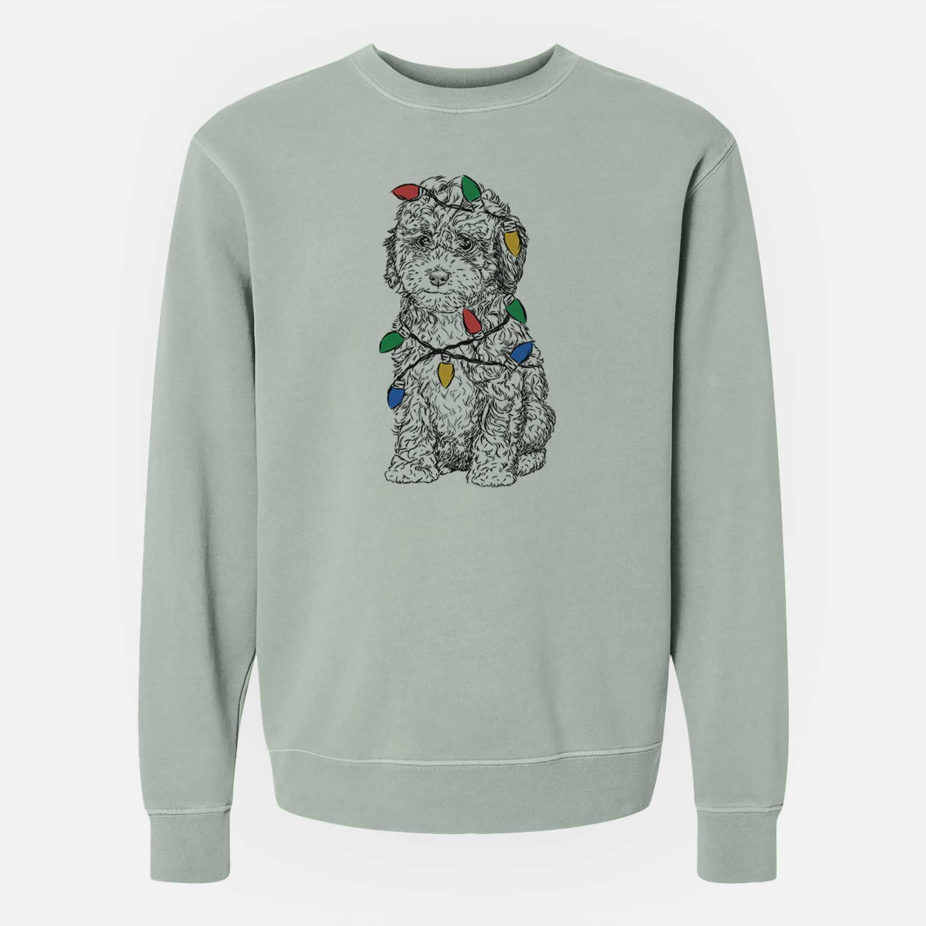 Christmas Lights Sweet Tea the Mini Doodle - Unisex Pigment Dyed Crew Sweatshirt