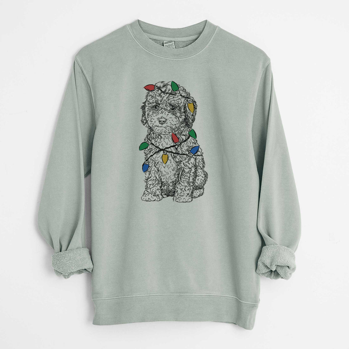 Christmas Lights Sweet Tea the Mini Doodle - Unisex Pigment Dyed Crew Sweatshirt