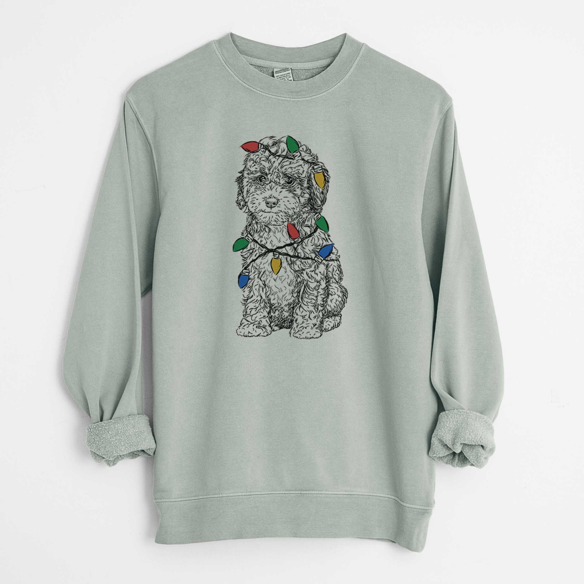 Christmas Lights Sweet Tea the Mini Doodle - Unisex Pigment Dyed Crew Sweatshirt