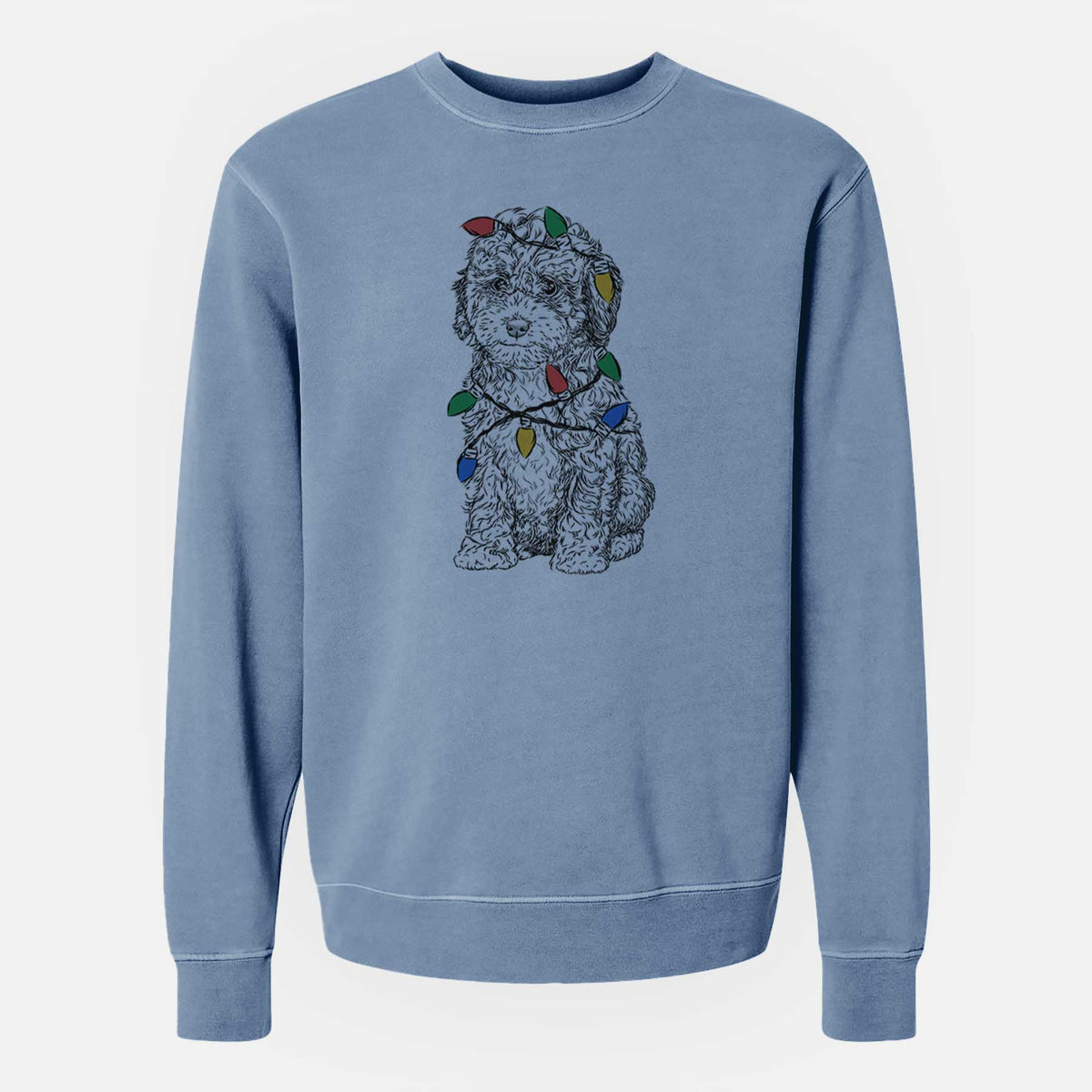 Christmas Lights Sweet Tea the Mini Doodle - Unisex Pigment Dyed Crew Sweatshirt