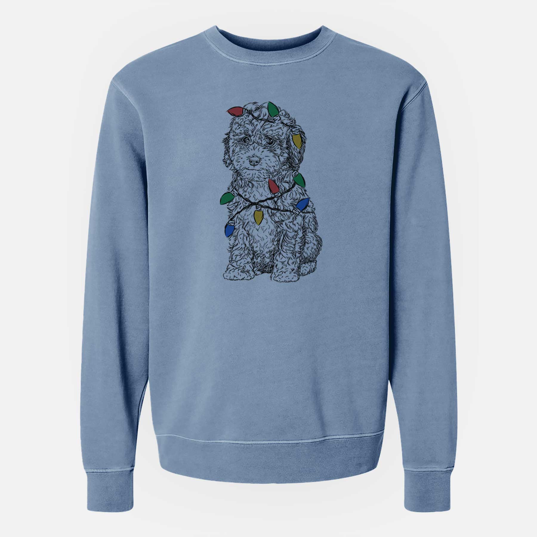 Christmas Lights Sweet Tea the Mini Doodle - Unisex Pigment Dyed Crew Sweatshirt