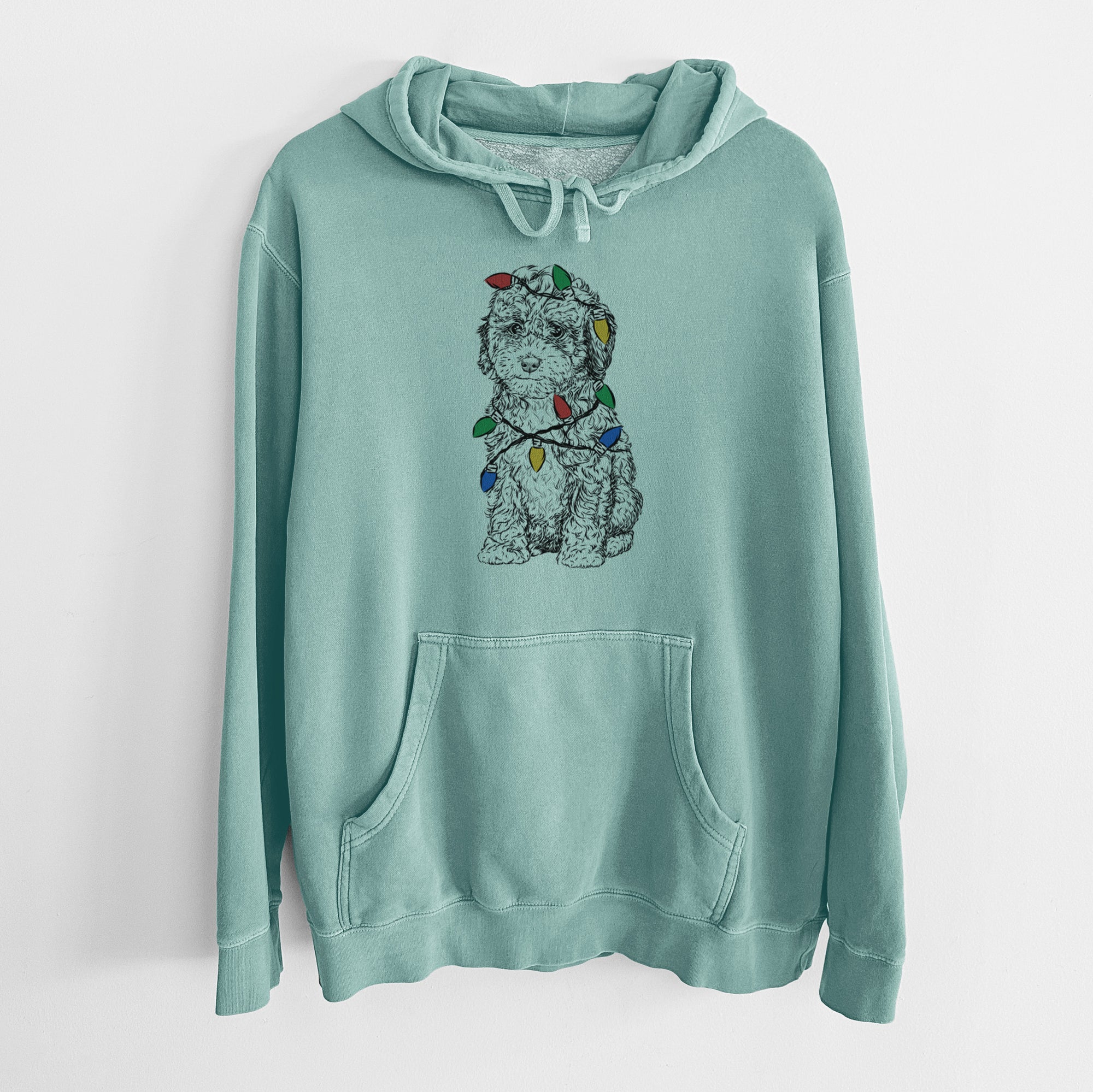 Christmas Lights Sweet Tea the Mini Doodle - Unisex Pigment Dyed Hoodie