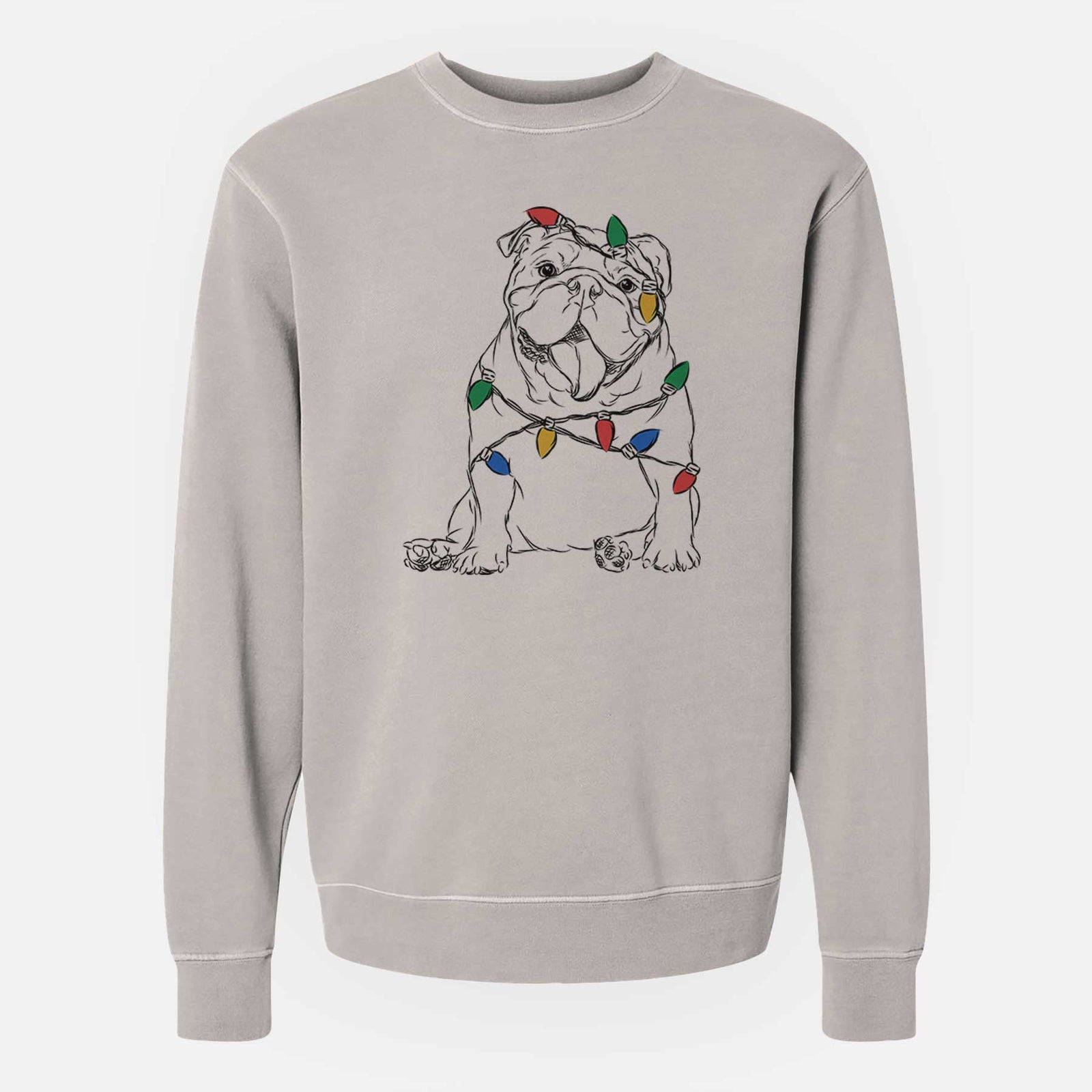 Christmas Lights Tank the English Bulldog - Unisex Pigment Dyed Crew Sweatshirt