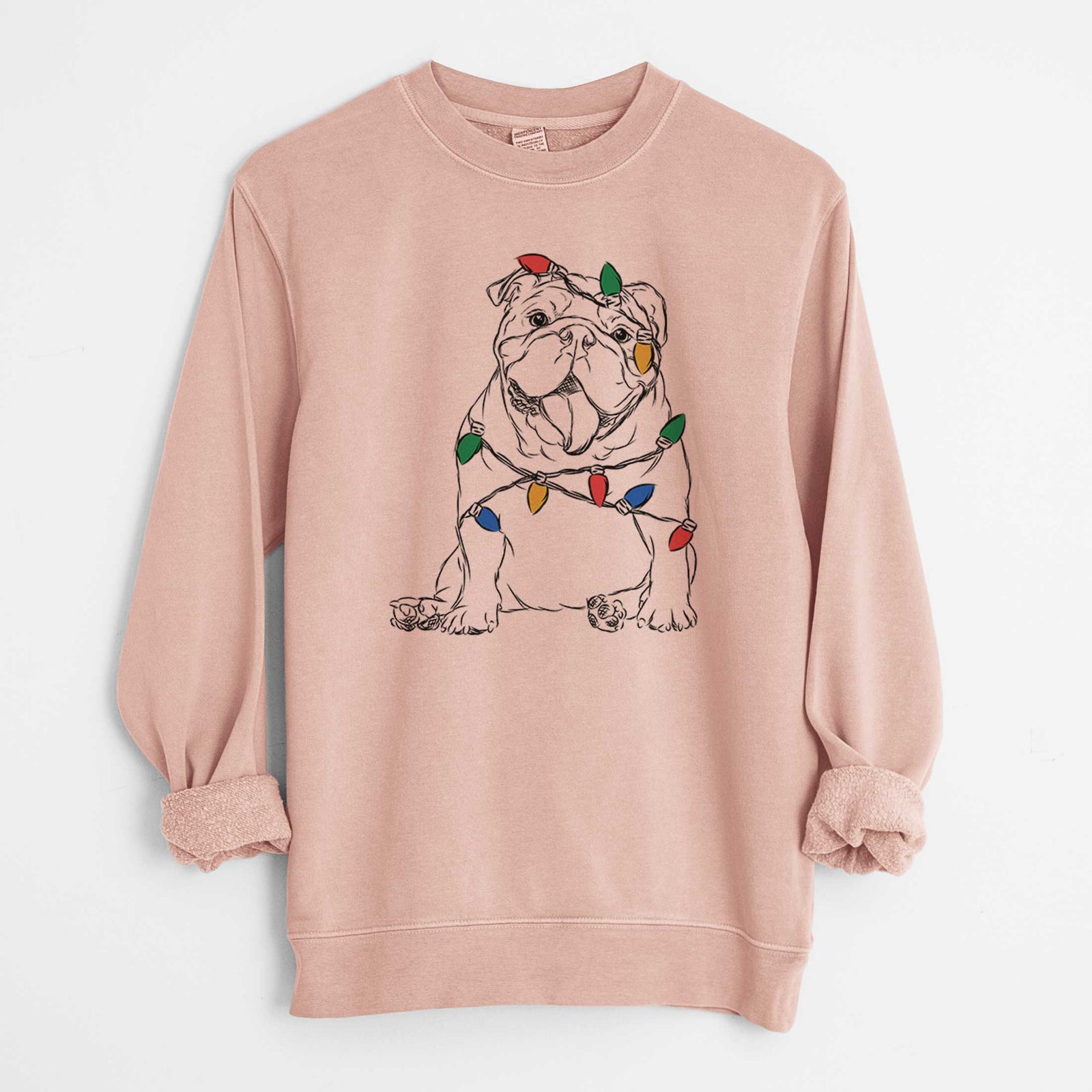 Christmas Lights Tank the English Bulldog - Unisex Pigment Dyed Crew Sweatshirt