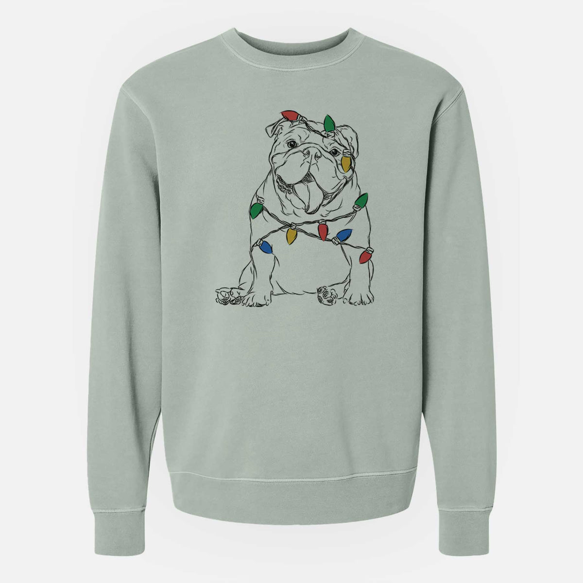 Christmas Lights Tank the English Bulldog - Unisex Pigment Dyed Crew Sweatshirt