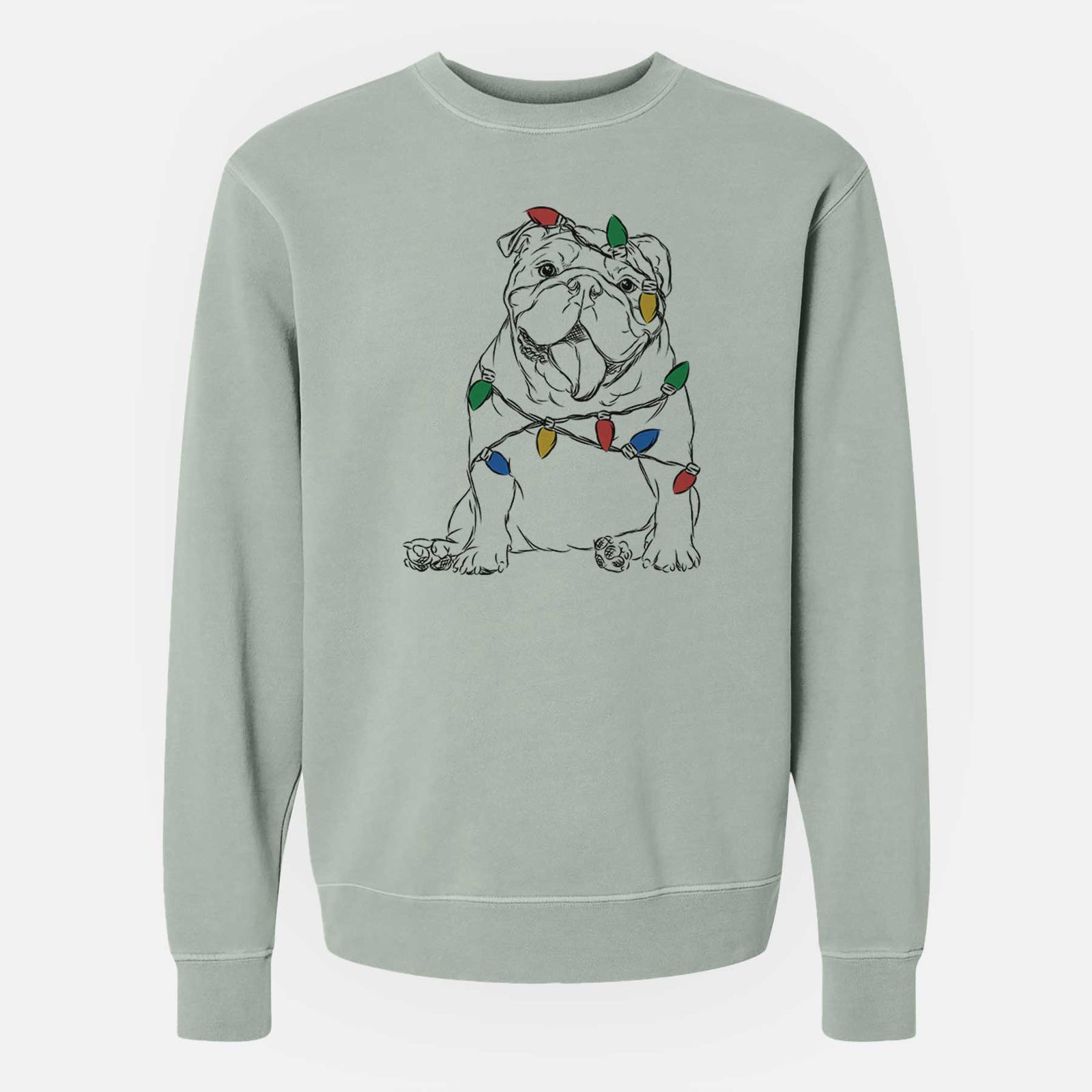 Christmas Lights Tank the English Bulldog - Unisex Pigment Dyed Crew Sweatshirt