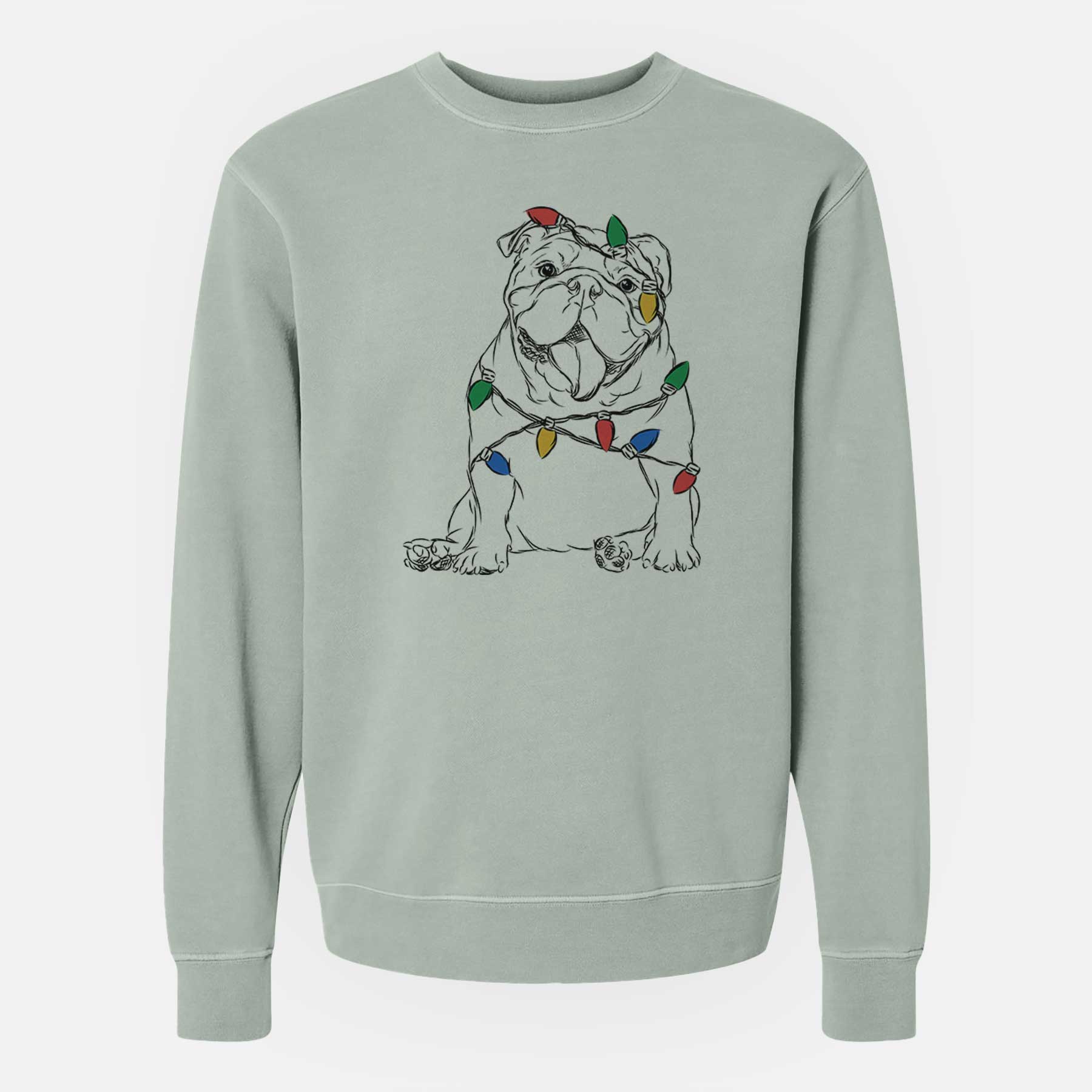 Christmas Lights Tank the English Bulldog - Unisex Pigment Dyed Crew Sweatshirt