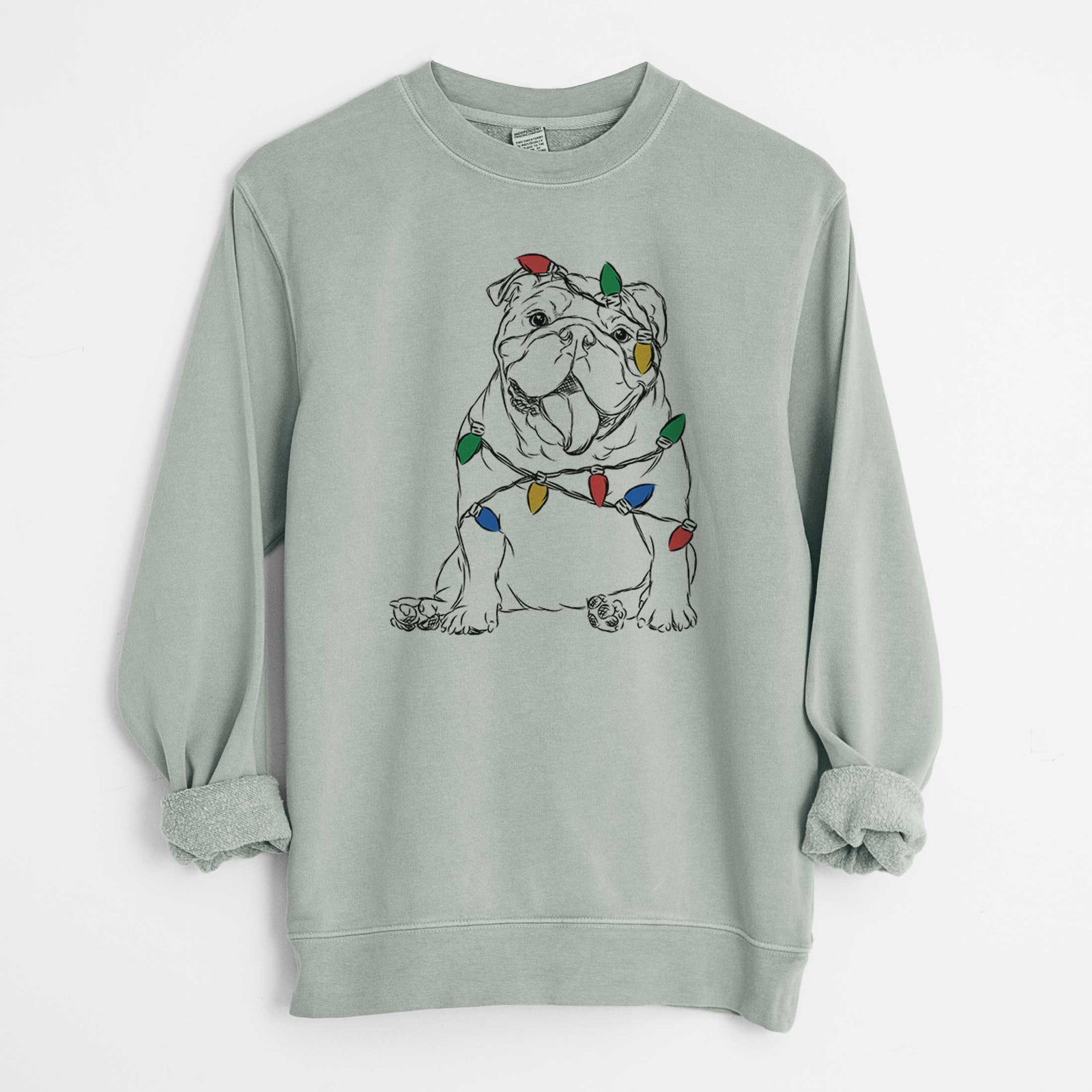 Christmas Lights Tank the English Bulldog - Unisex Pigment Dyed Crew Sweatshirt