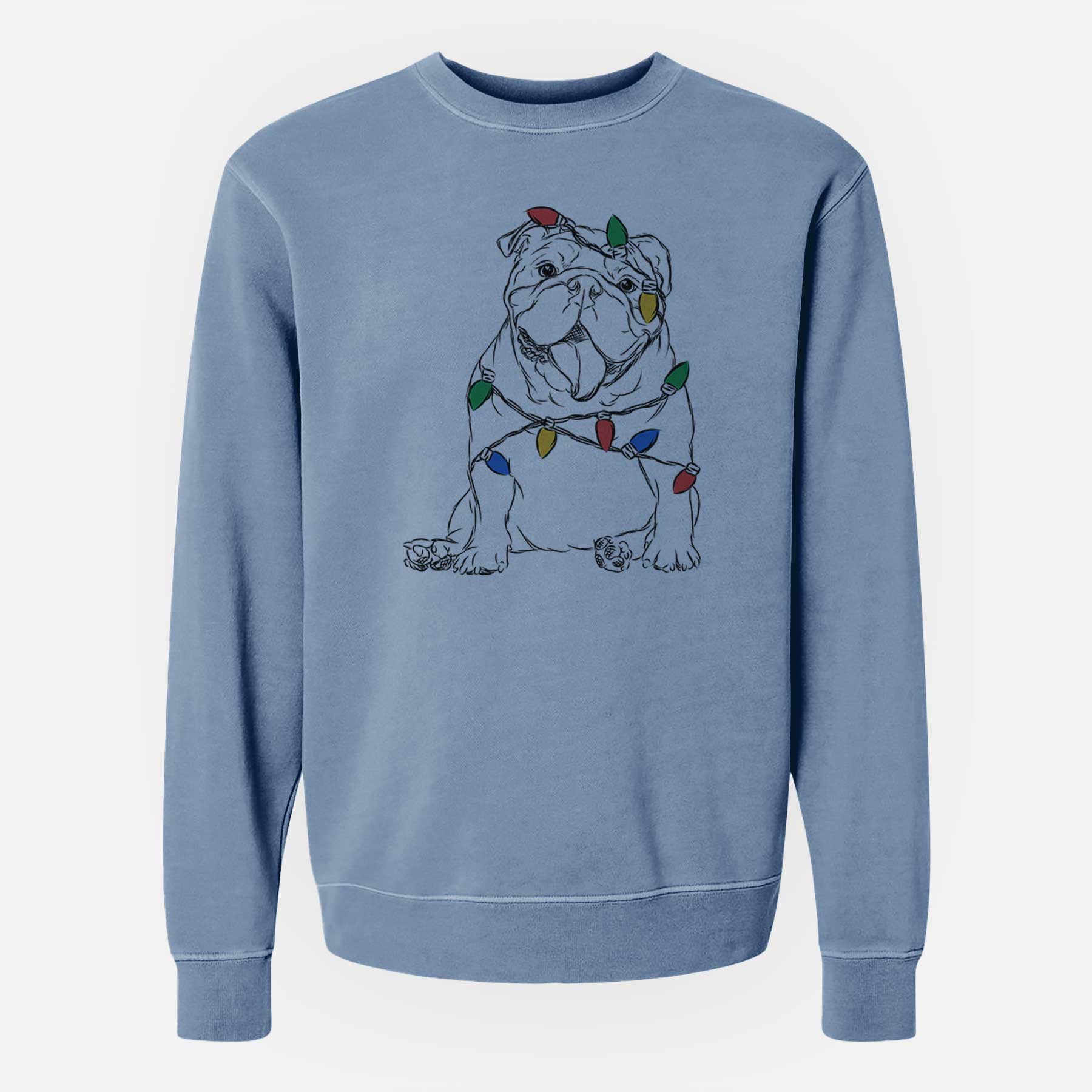 Christmas Lights Tank the English Bulldog - Unisex Pigment Dyed Crew Sweatshirt