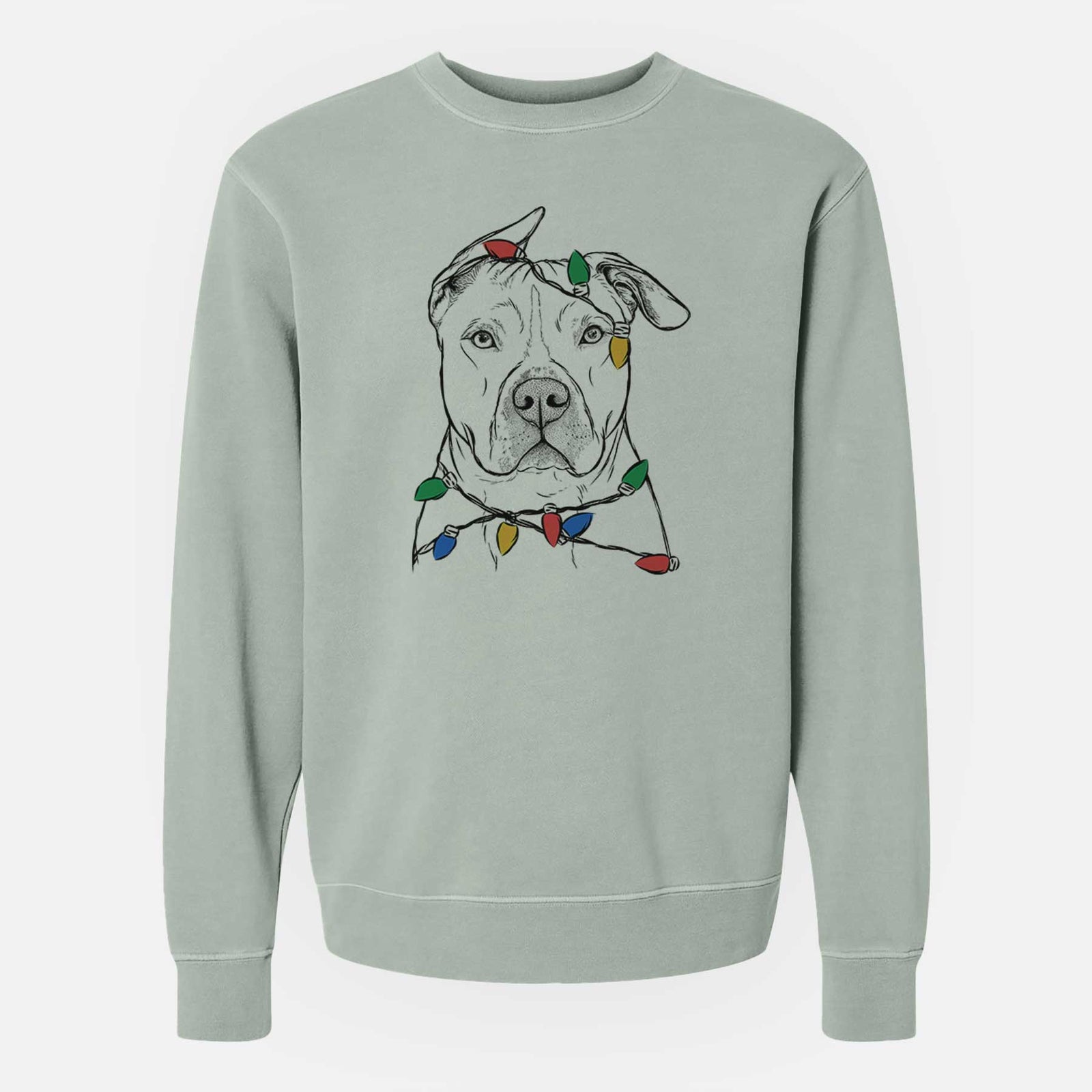 Christmas Lights Teddy Jam the Pitbull - Unisex Pigment Dyed Crew Sweatshirt