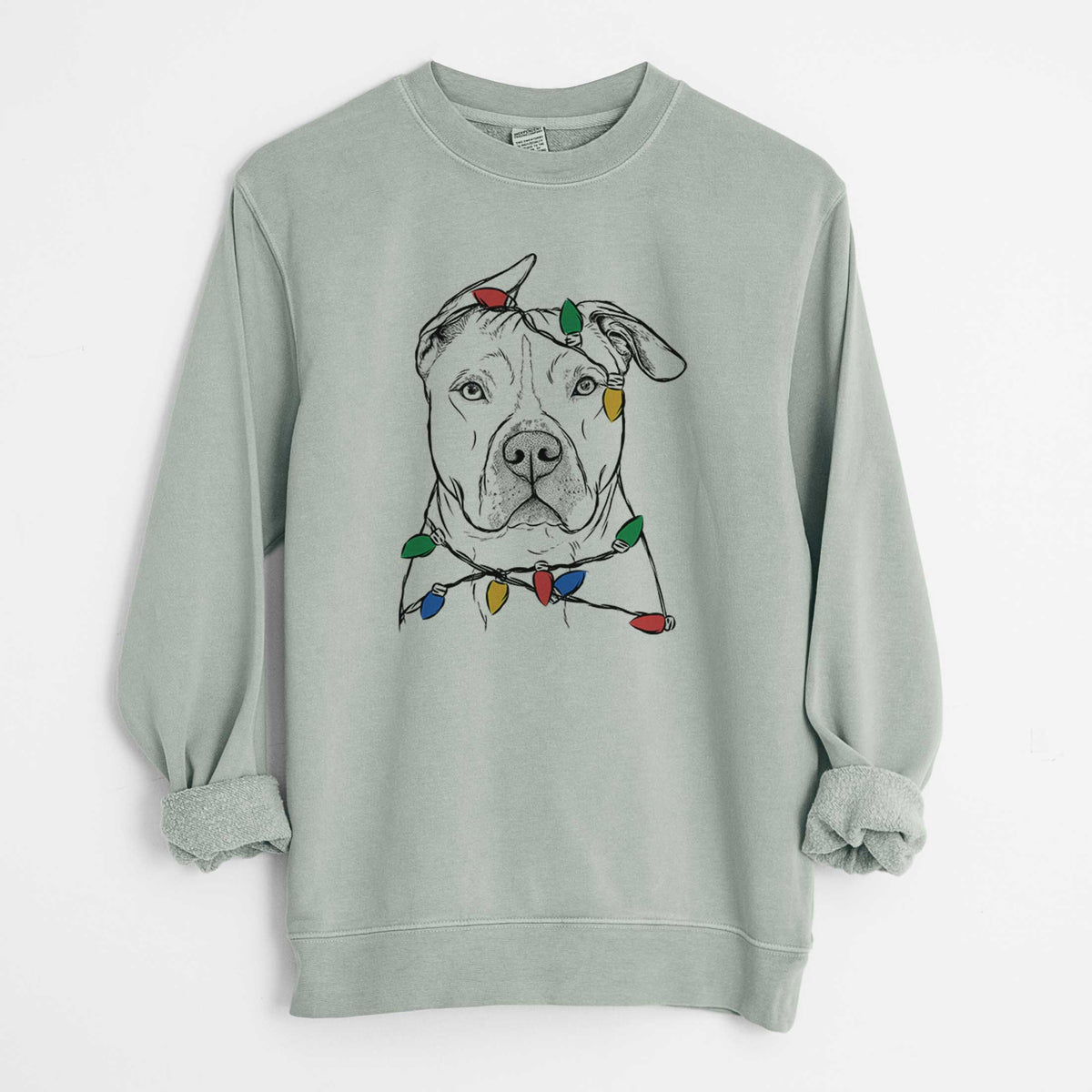 Christmas Lights Teddy Jam the Pitbull - Unisex Pigment Dyed Crew Sweatshirt