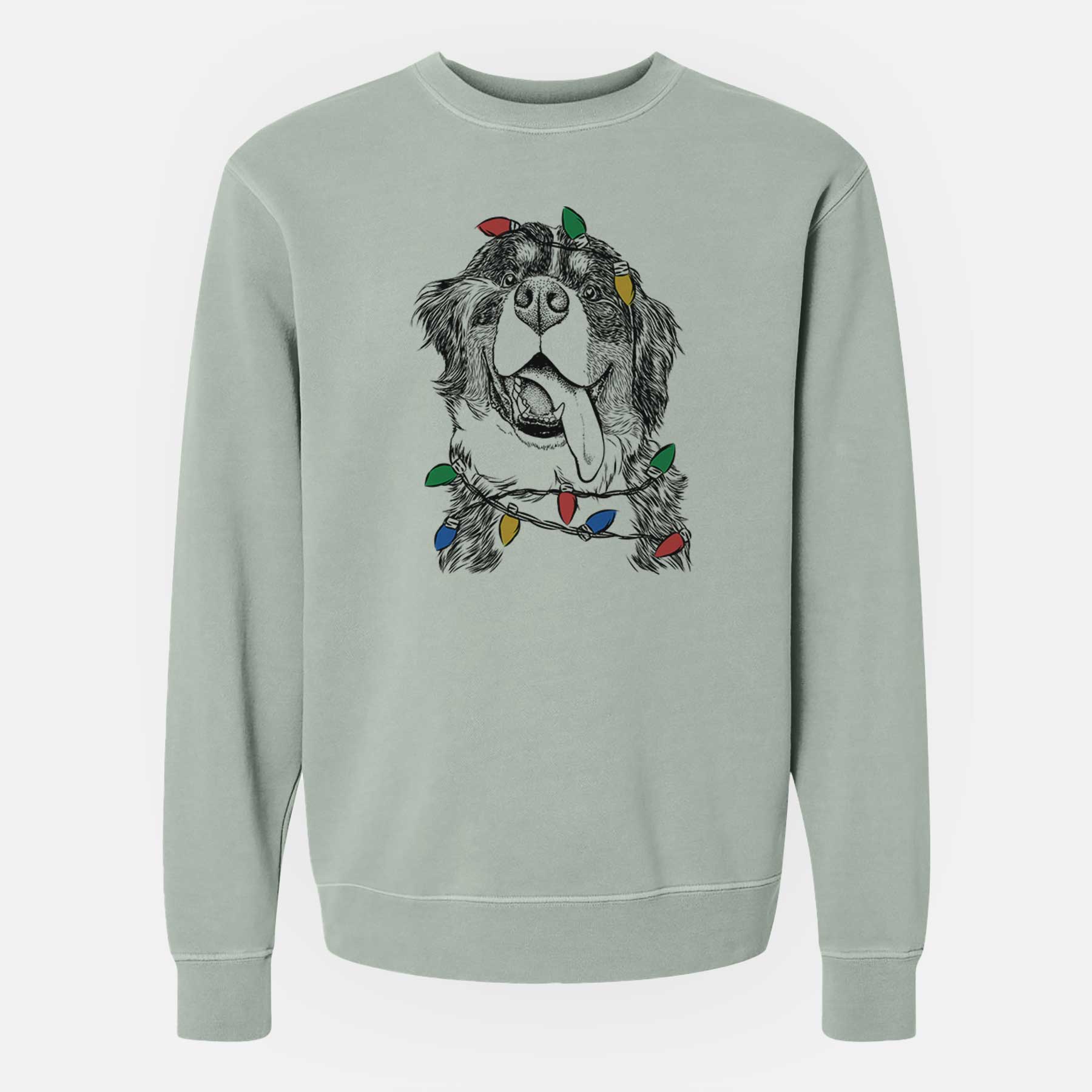 Christmas Lights Theo the Bernese Mountain Dog - Unisex Pigment Dyed Crew Sweatshirt