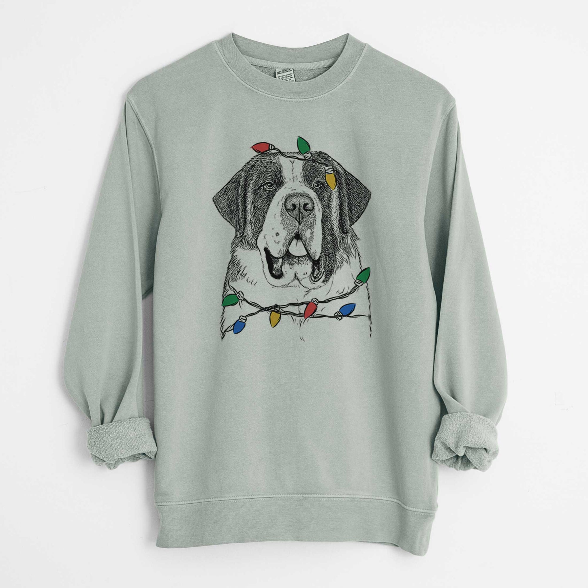 Christmas Lights Thor the Saint Bernard - Unisex Pigment Dyed Crew Sweatshirt