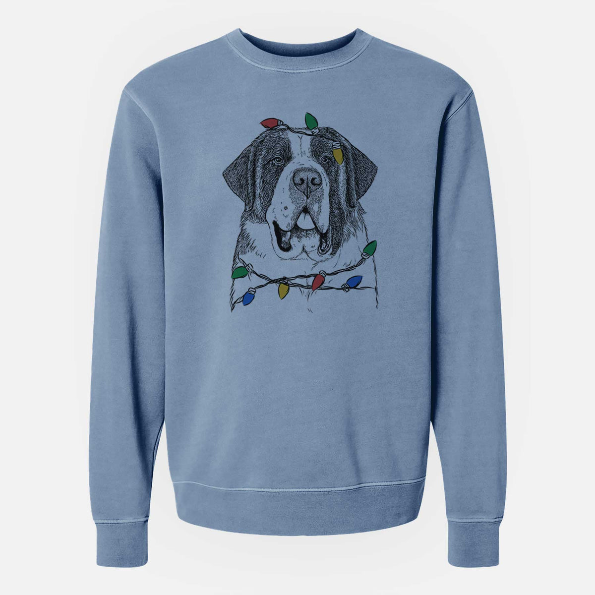 Christmas Lights Thor the Saint Bernard - Unisex Pigment Dyed Crew Sweatshirt