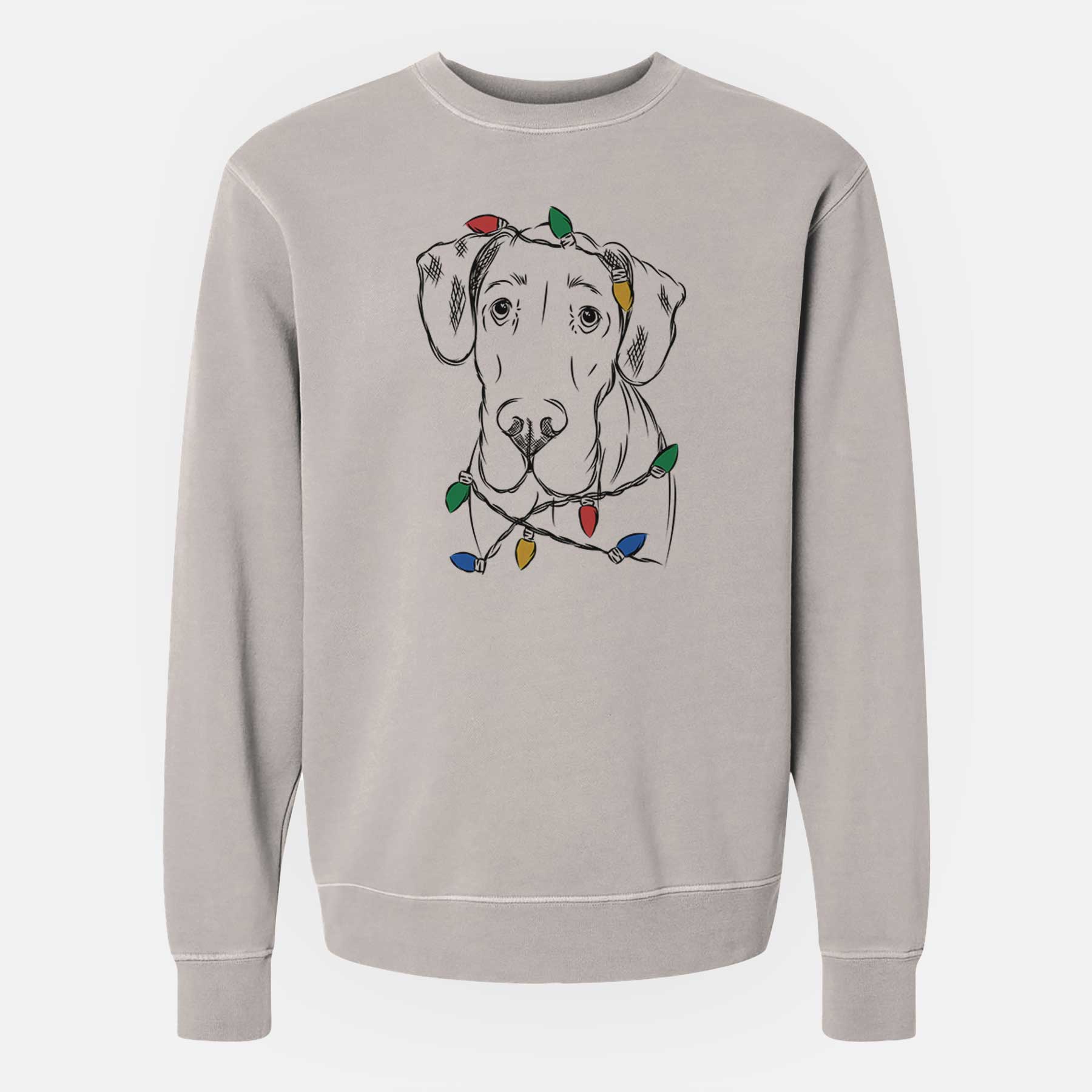 Christmas Lights Titus the Great Dane - Unisex Pigment Dyed Crew Sweatshirt