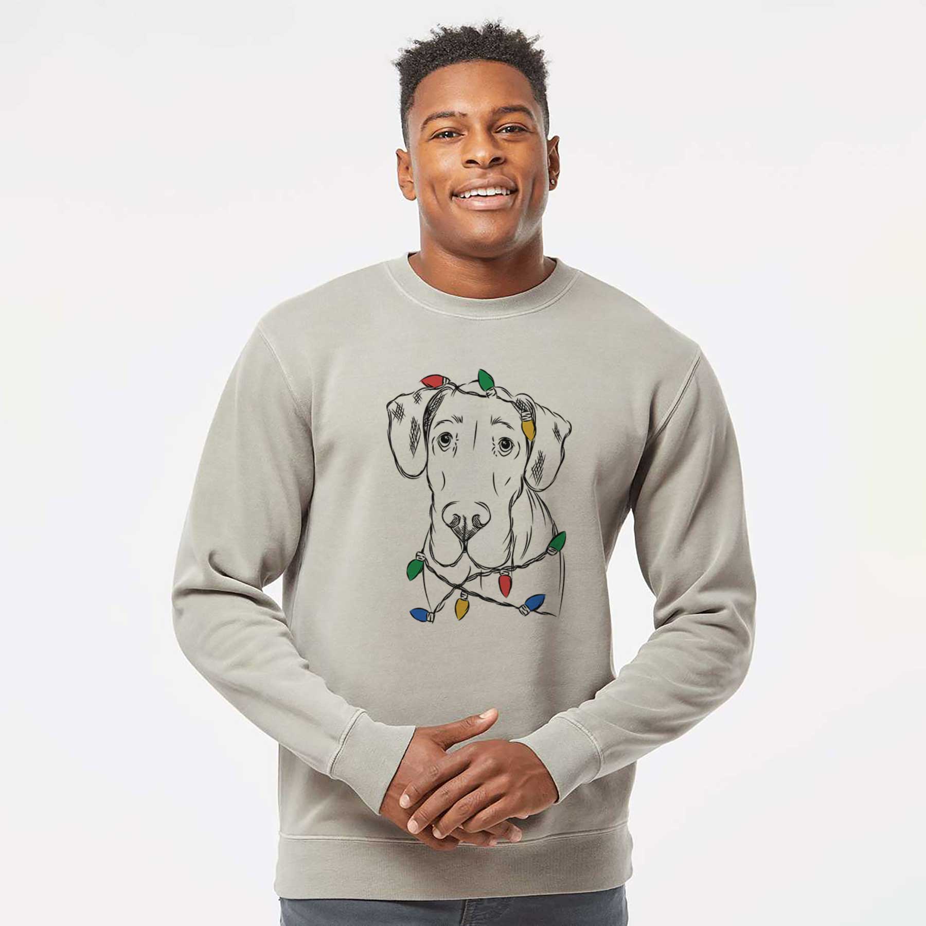 Christmas Lights Titus the Great Dane - Unisex Pigment Dyed Crew Sweatshirt