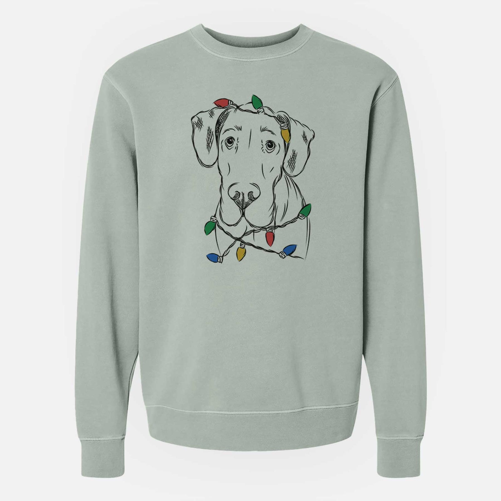 Christmas Lights Titus the Great Dane - Unisex Pigment Dyed Crew Sweatshirt