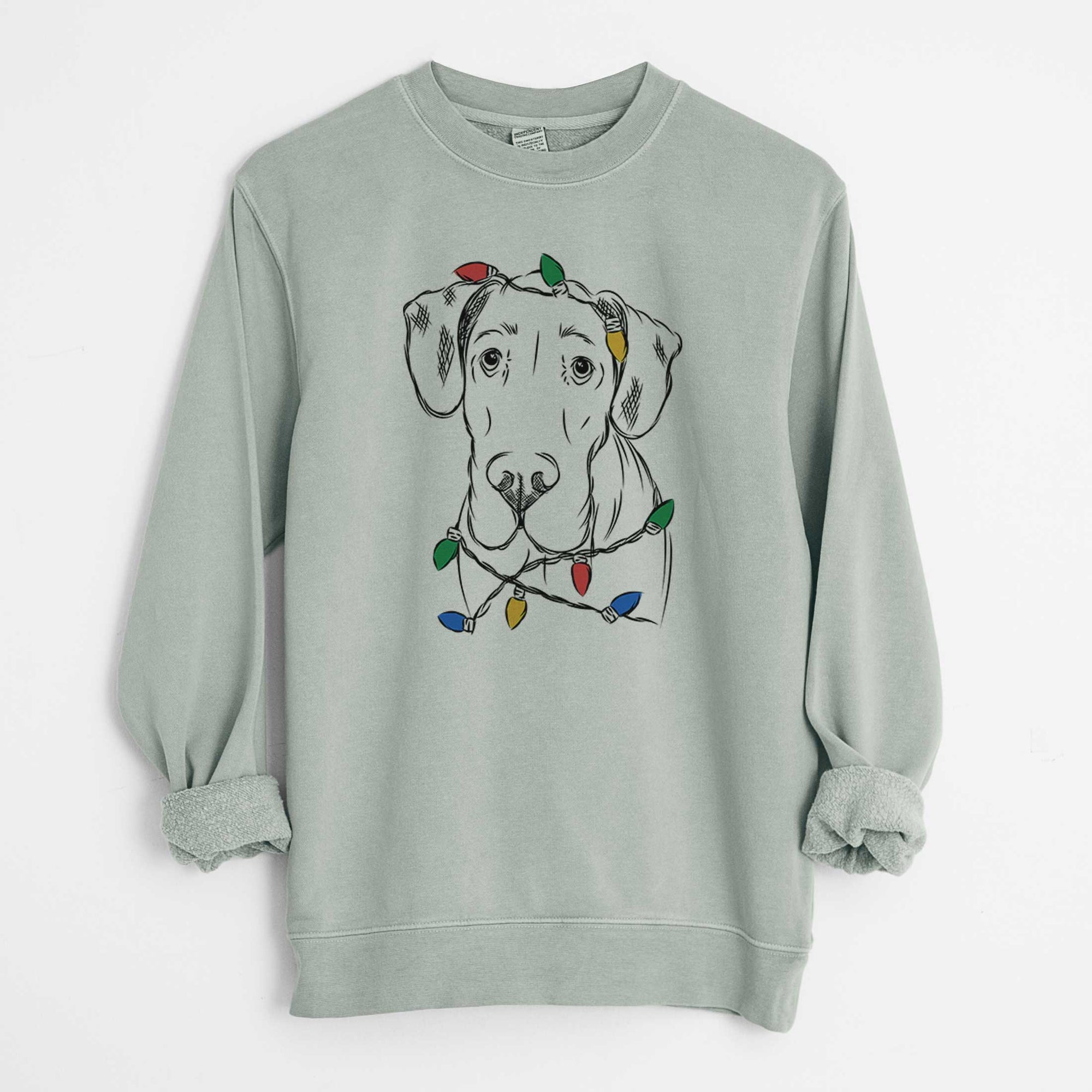 Christmas Lights Titus the Great Dane - Unisex Pigment Dyed Crew Sweatshirt