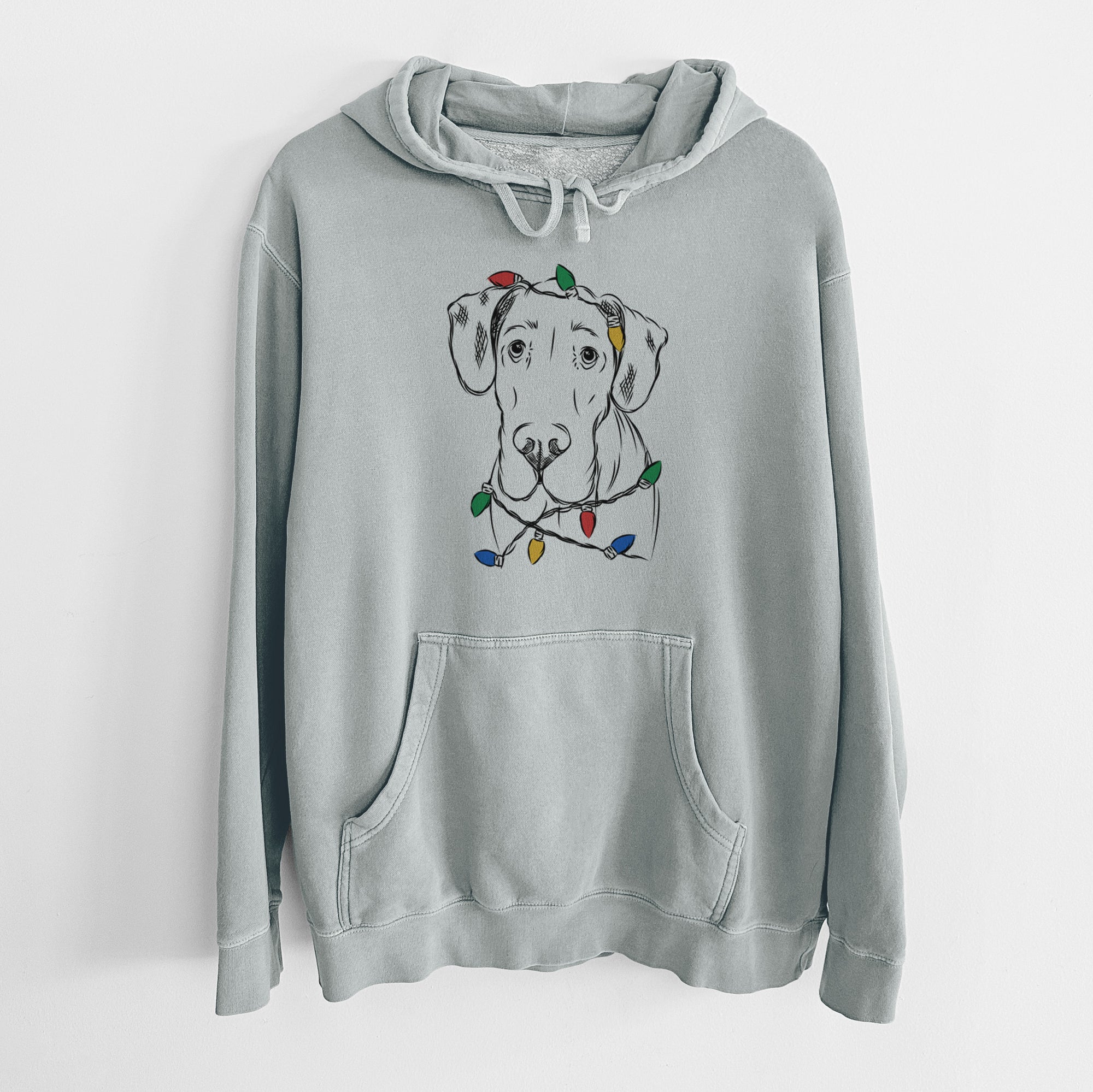 Christmas Lights Titus the Great Dane - Unisex Pigment Dyed Hoodie