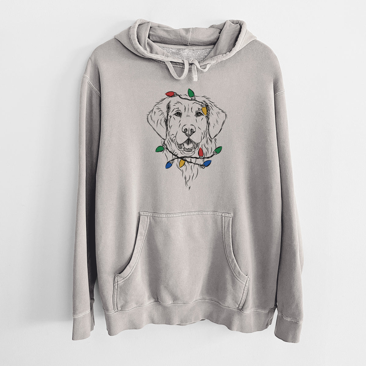 Christmas Lights Toby the Golden Retriever - Unisex Pigment Dyed Hoodie