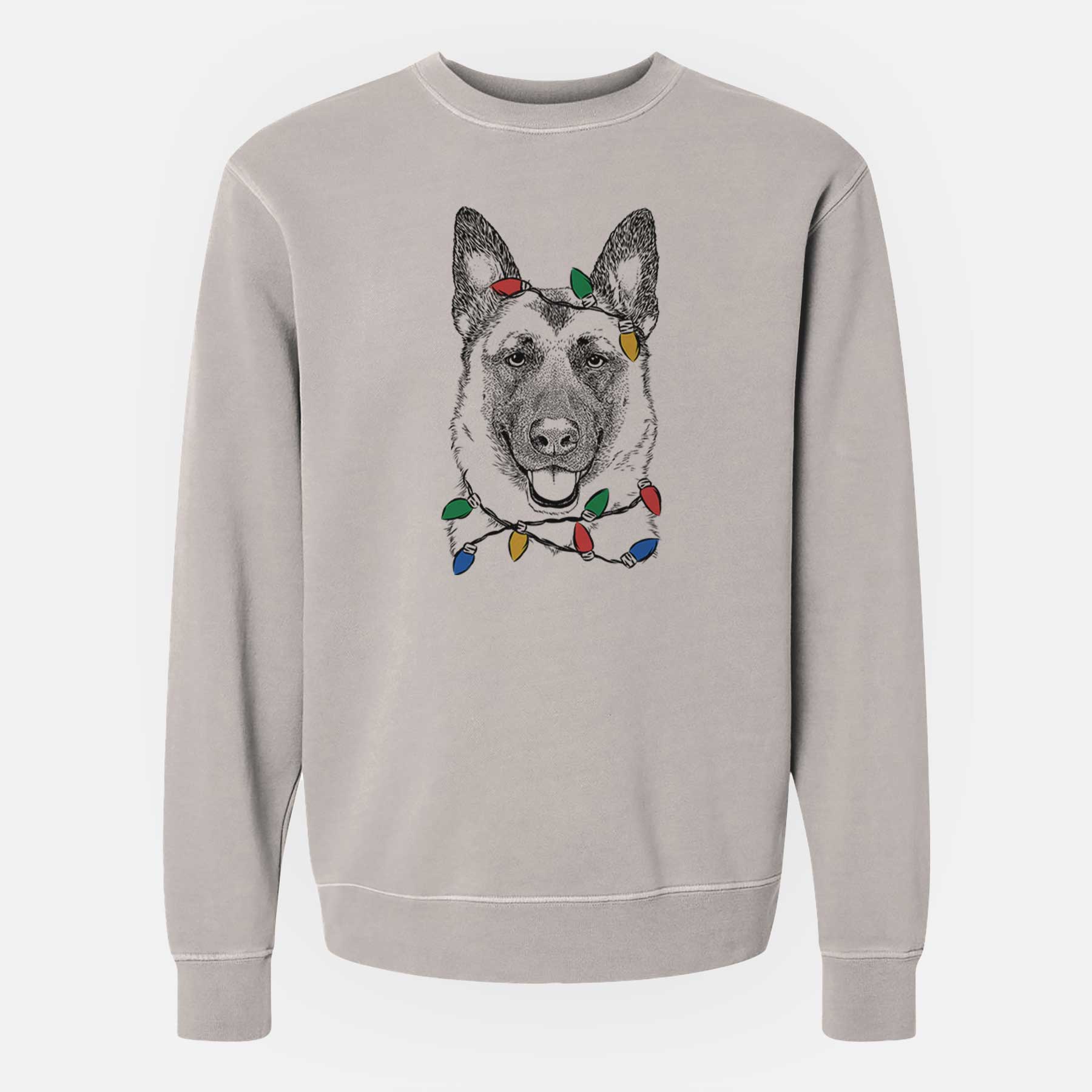 Christmas Lights Trooper the German Shepherd - Unisex Pigment Dyed Crew Sweatshirt