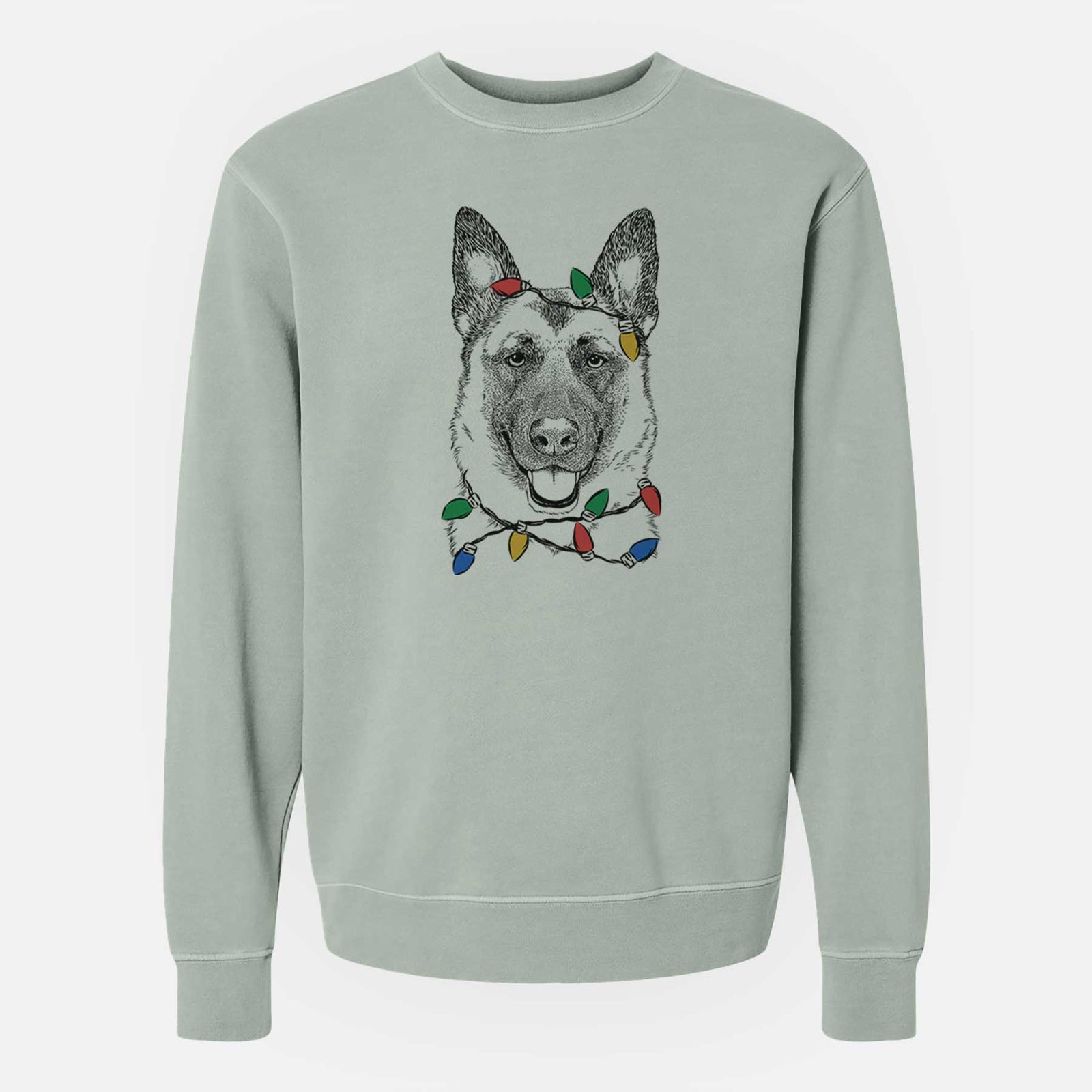 Christmas Lights Trooper the German Shepherd - Unisex Pigment Dyed Crew Sweatshirt