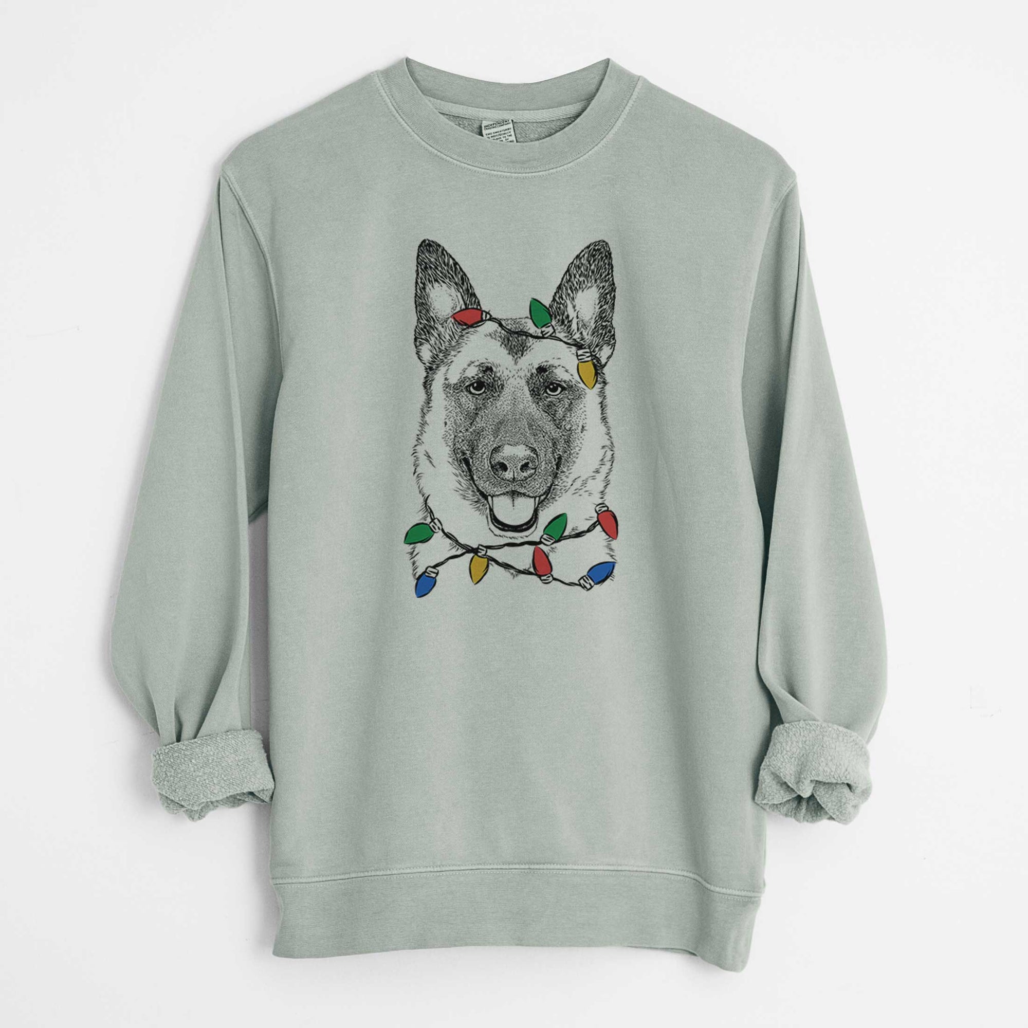 Christmas Lights Trooper the German Shepherd - Unisex Pigment Dyed Crew Sweatshirt