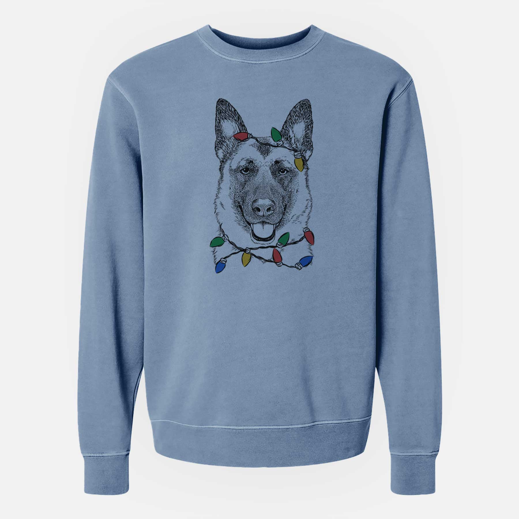 Christmas Lights Trooper the German Shepherd - Unisex Pigment Dyed Crew Sweatshirt