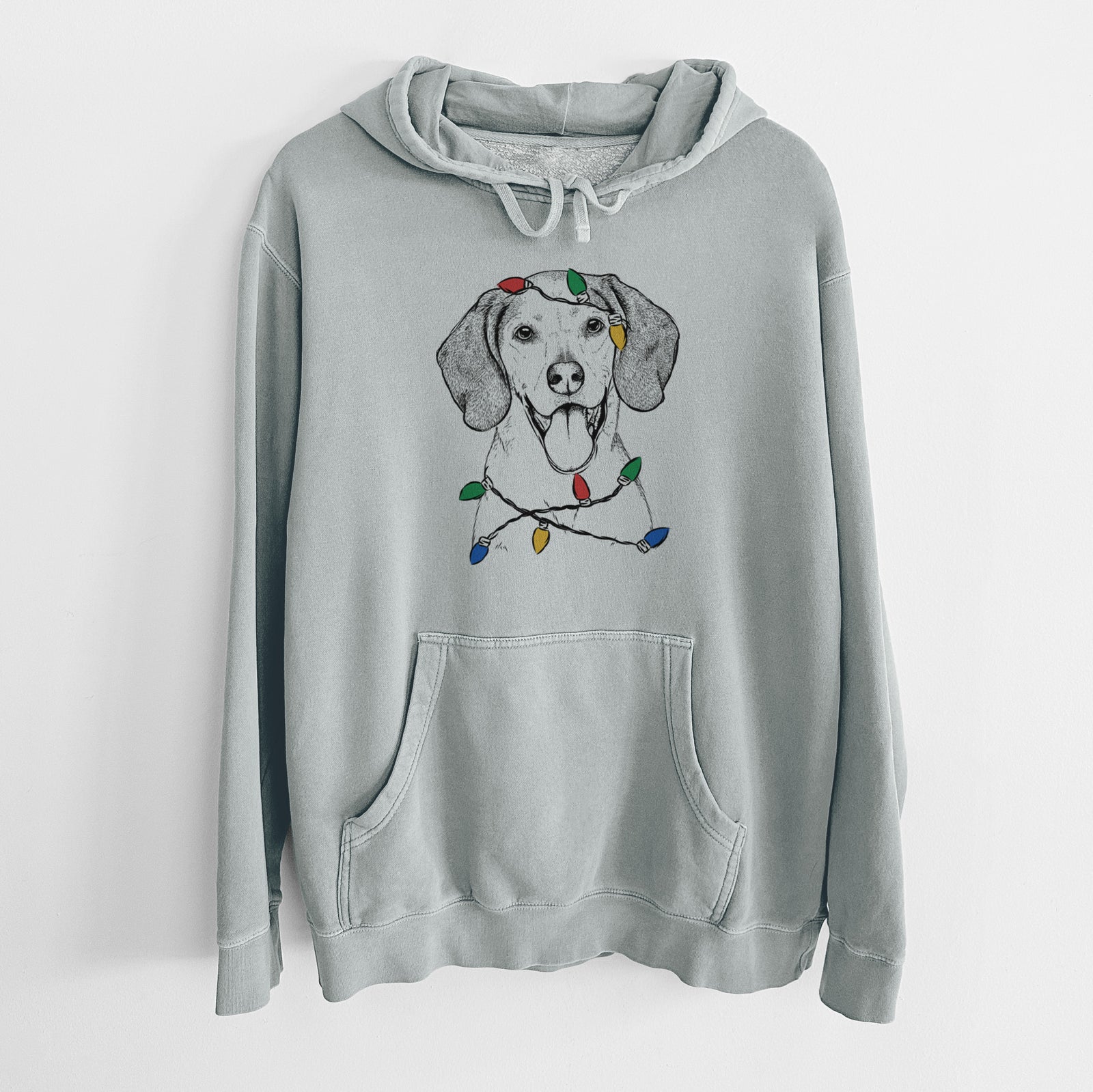 Christmas Lights Trooper the Hound Mix - Unisex Pigment Dyed Hoodie