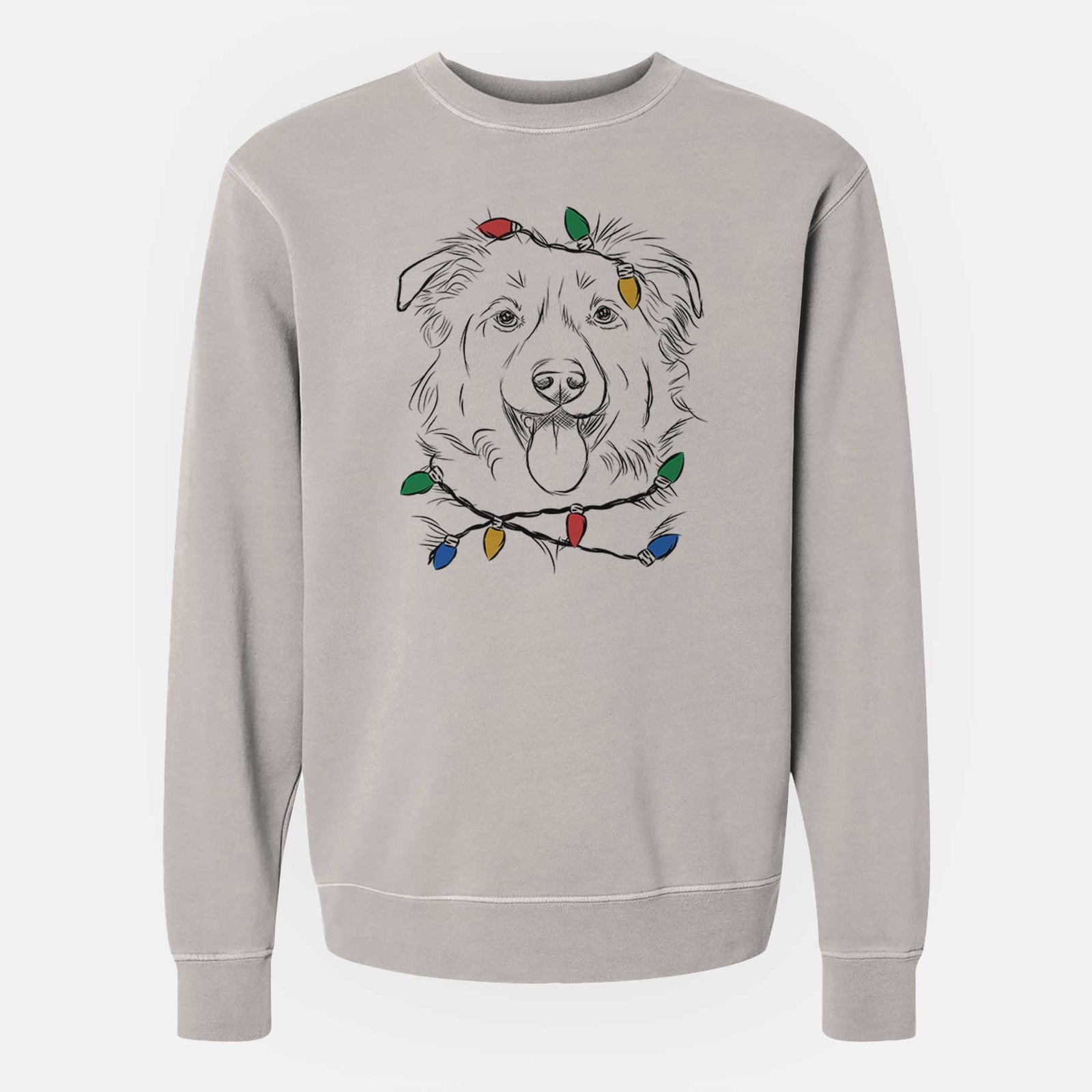 Christmas Lights Tucker the Collie Shepherd - Unisex Pigment Dyed Crew Sweatshirt