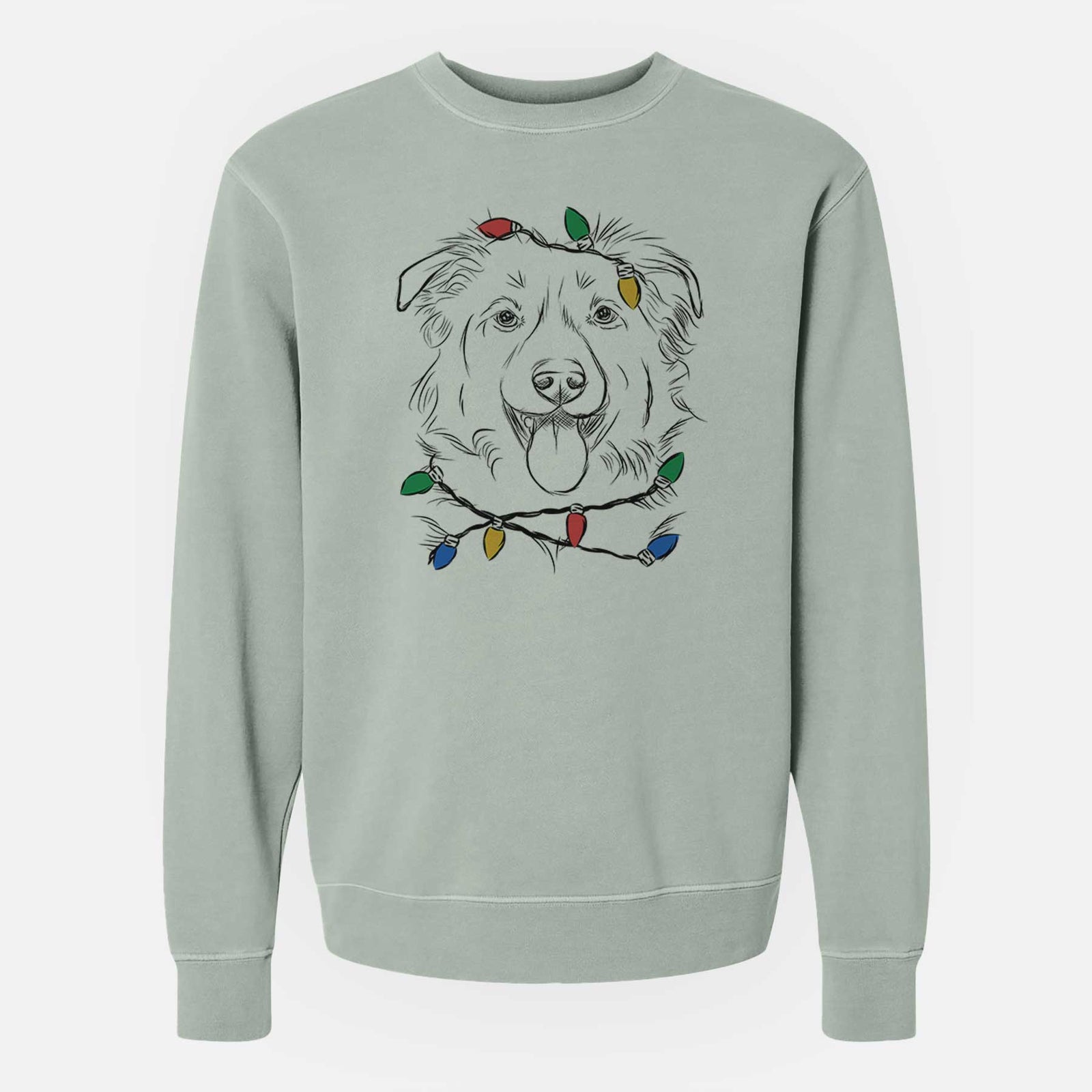 Christmas Lights Tucker the Collie Shepherd - Unisex Pigment Dyed Crew Sweatshirt