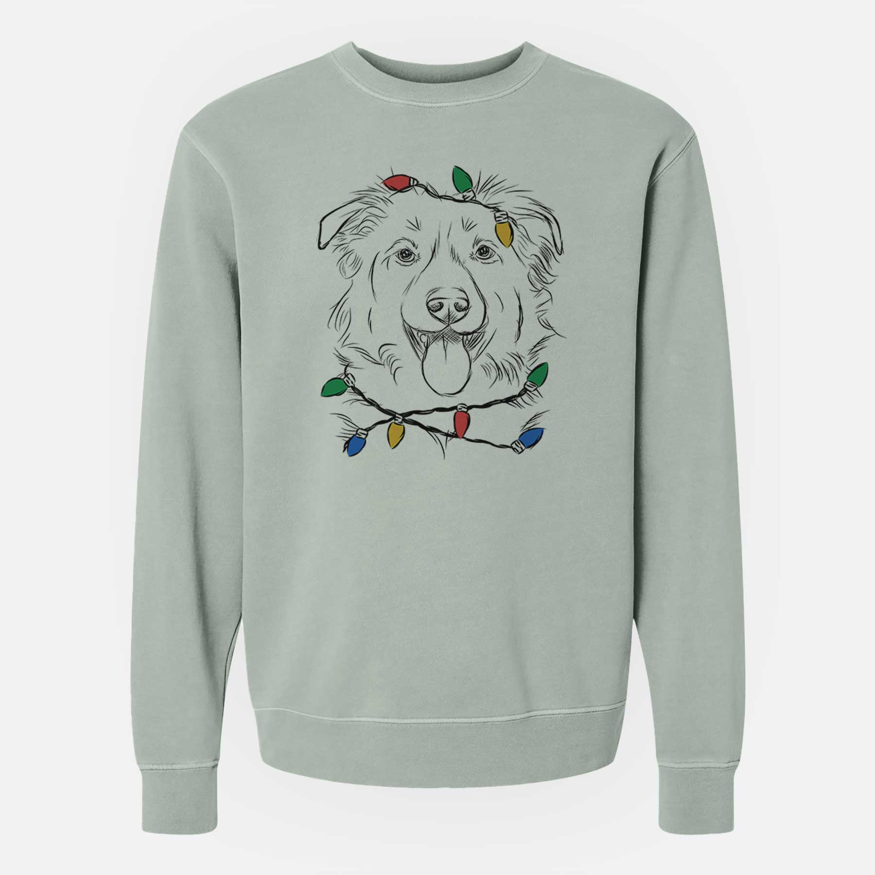 Christmas Lights Tucker the Collie Shepherd - Unisex Pigment Dyed Crew Sweatshirt