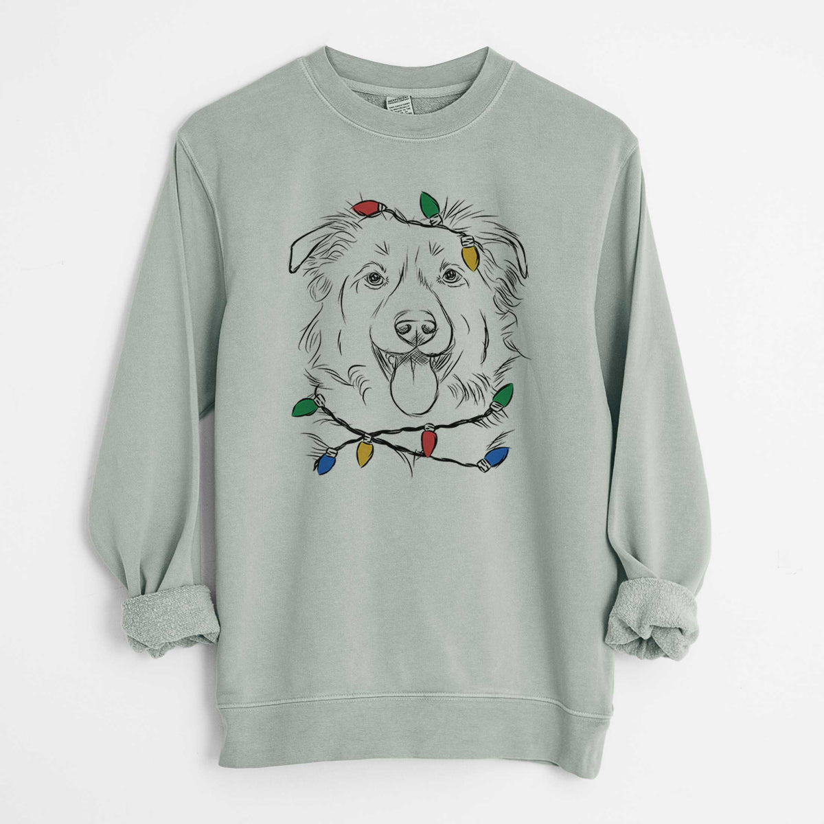 Christmas Lights Tucker the Collie Shepherd - Unisex Pigment Dyed Crew Sweatshirt