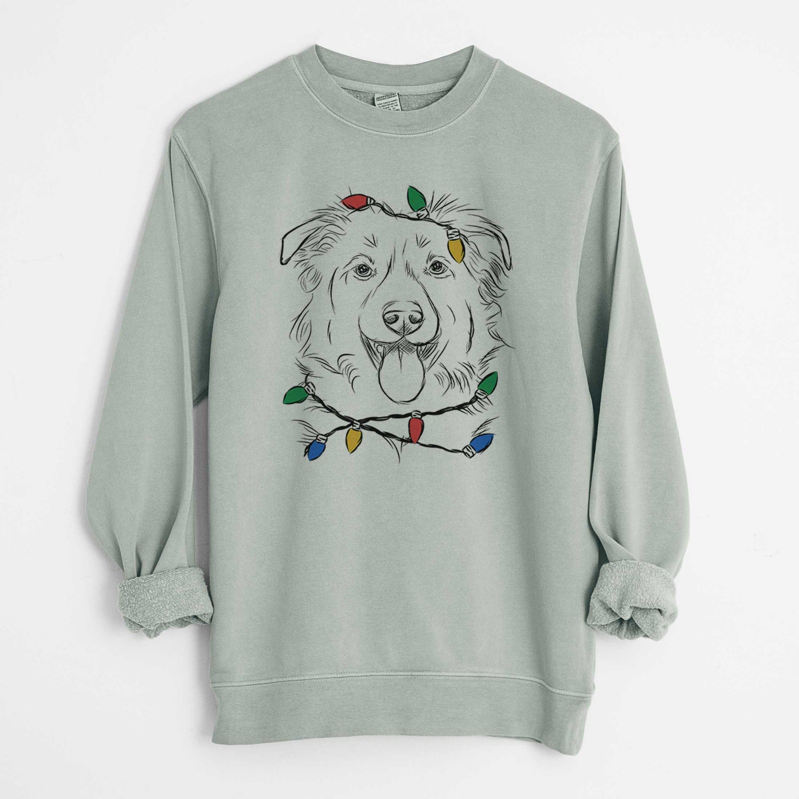 Christmas Lights Tucker the Collie Shepherd - Unisex Pigment Dyed Crew Sweatshirt