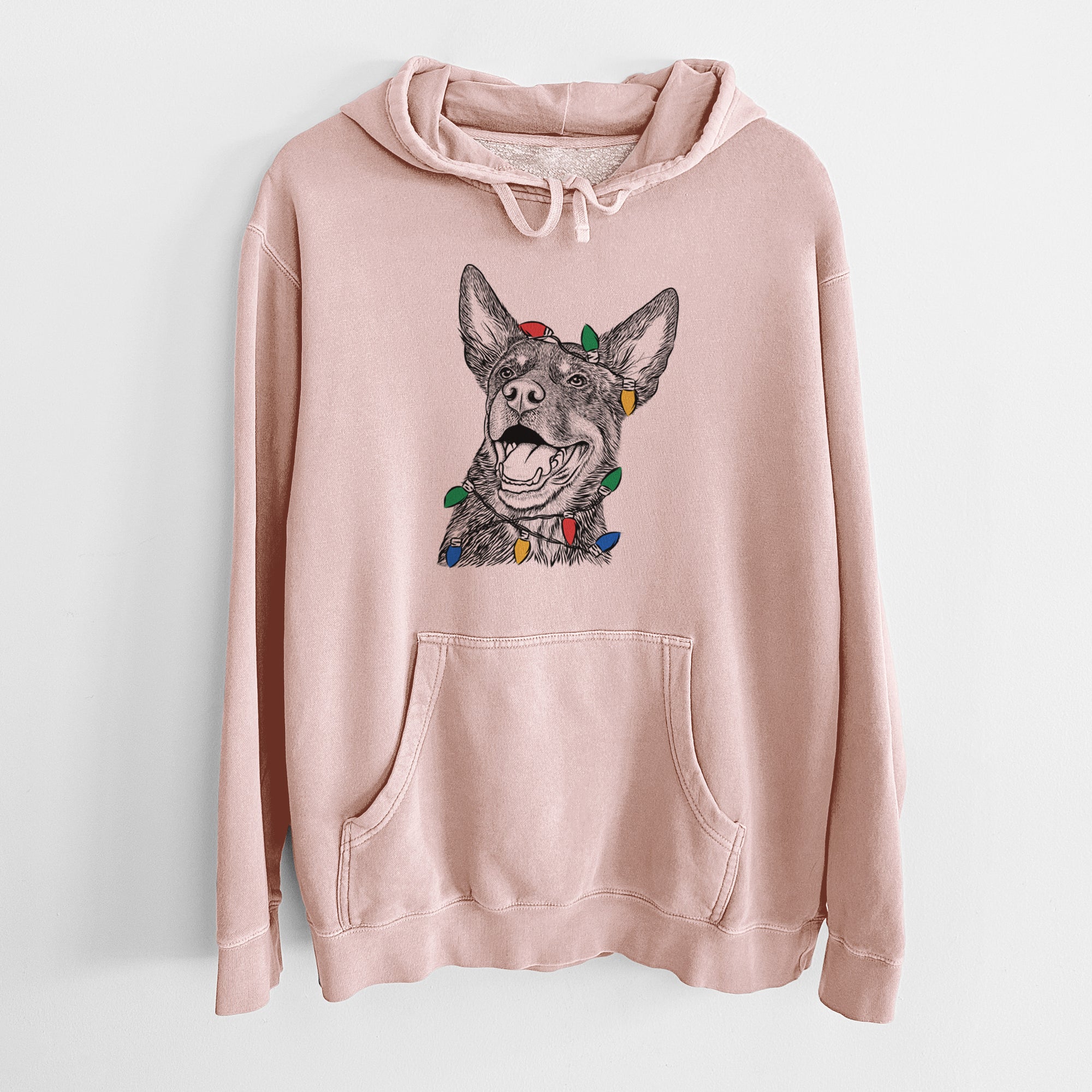 Christmas Lights Tucker the Australian Kelpie - Unisex Pigment Dyed Hoodie